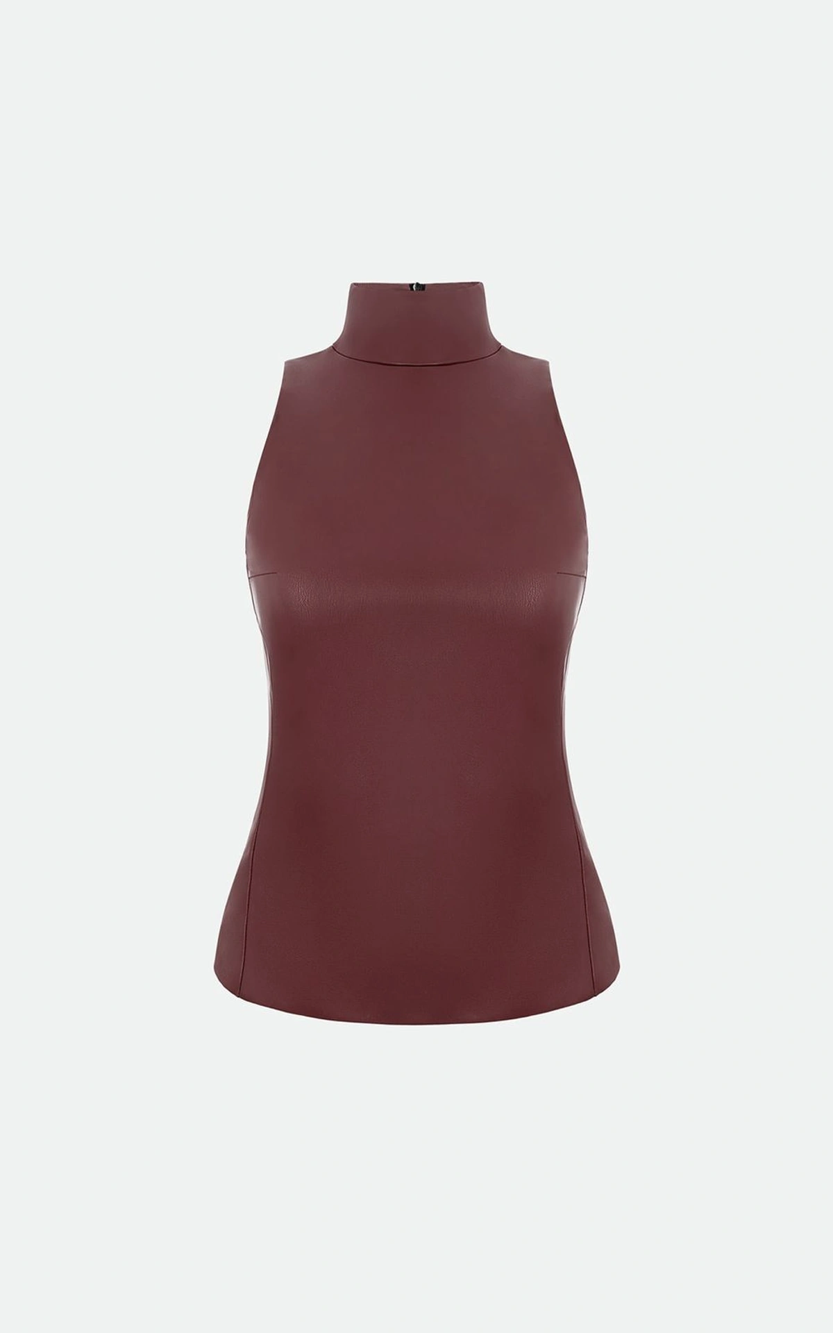 Faux Leather Top with Stand-up Collar