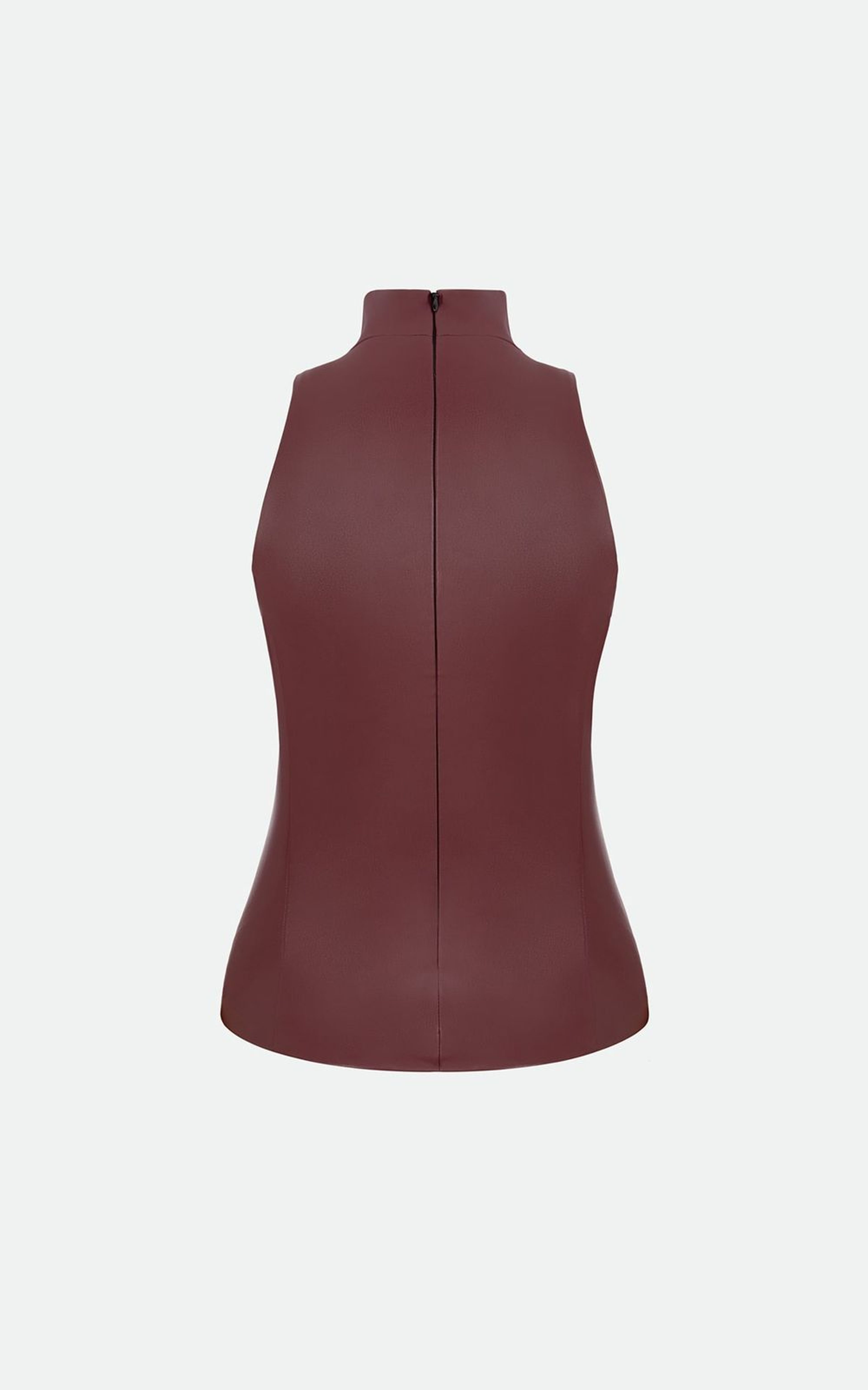 Faux Leather Top with Stand-up Collar