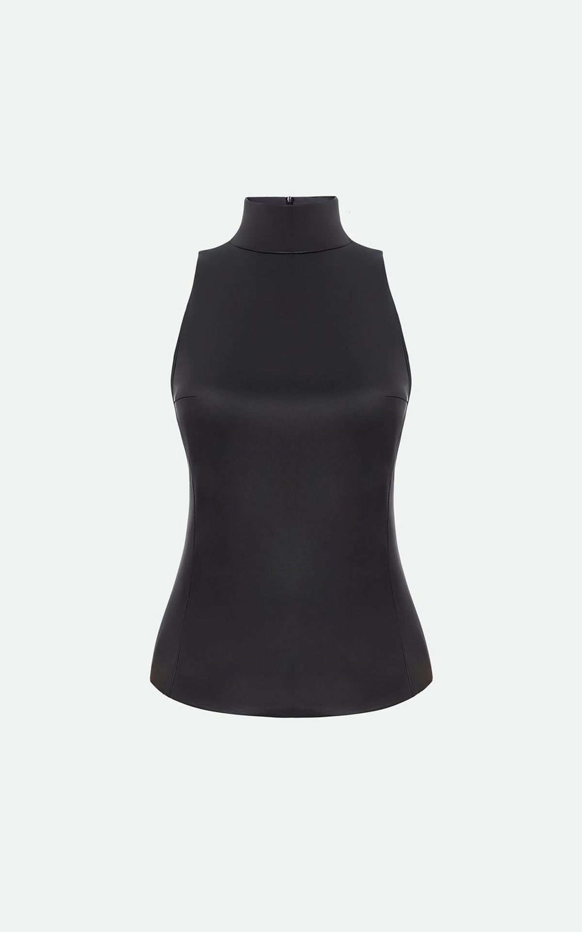Faux Leather Top with Stand-up Collar