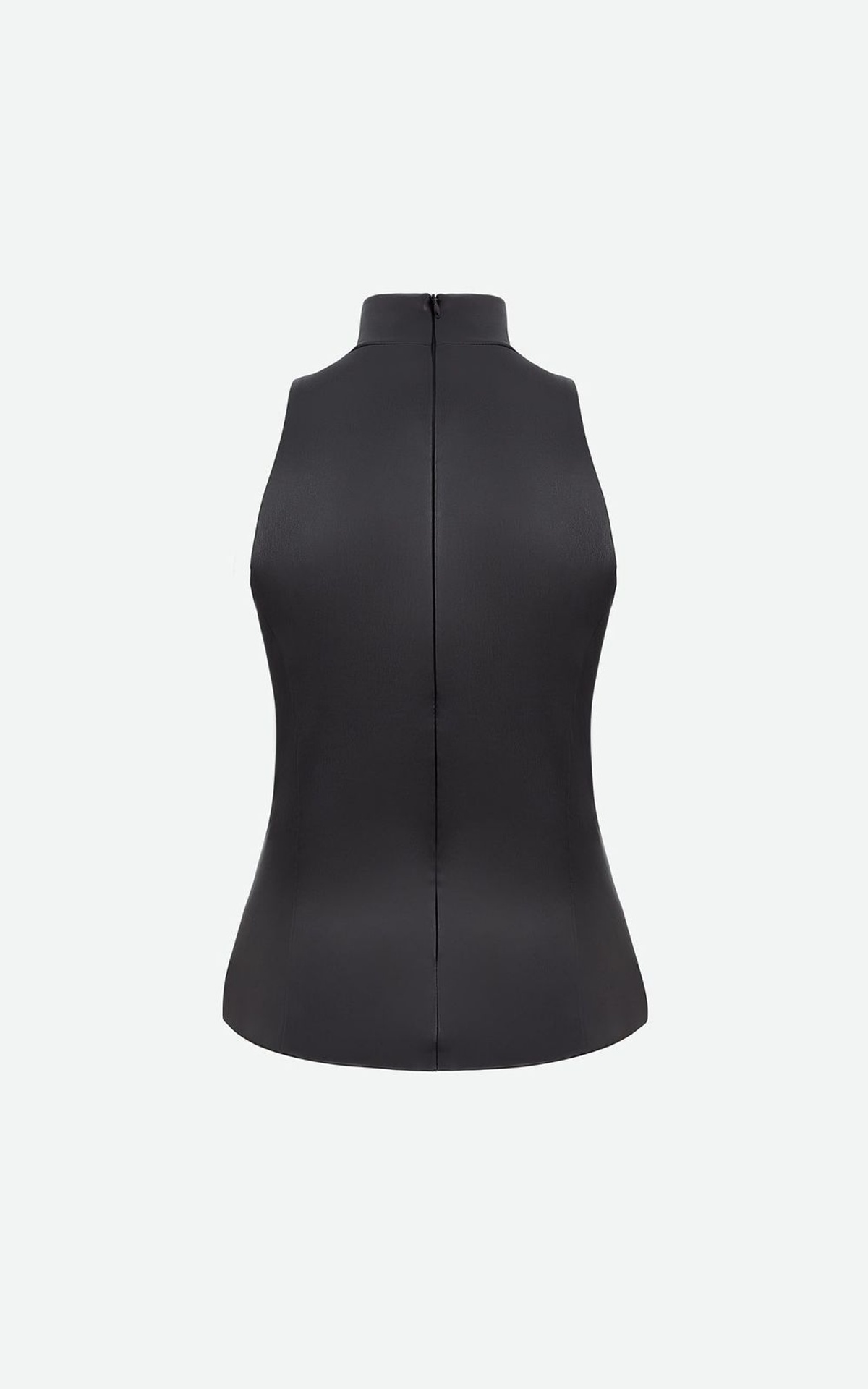 Faux Leather Top with Stand-up Collar