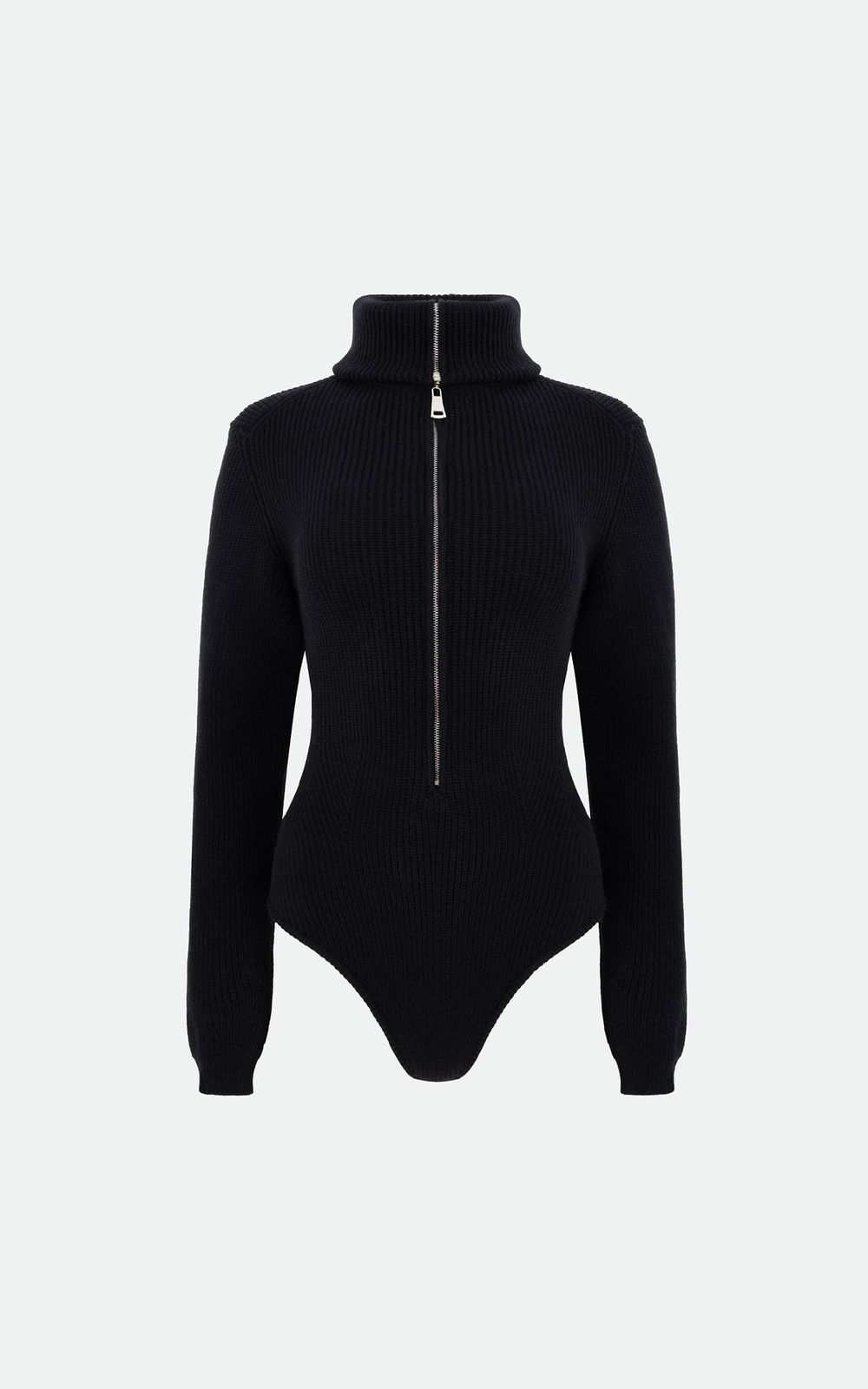 ZipperニットBODYスーツ ALEXIA Knitted Zip Bodysuit - Black | COOSH