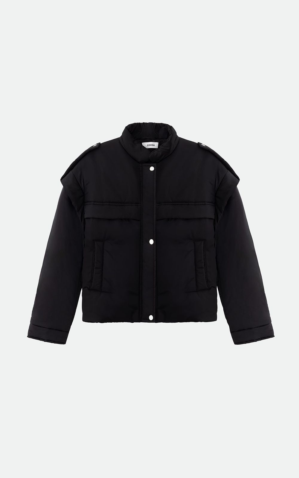 Puffer Jacket with Epaulets - Black | COOSH