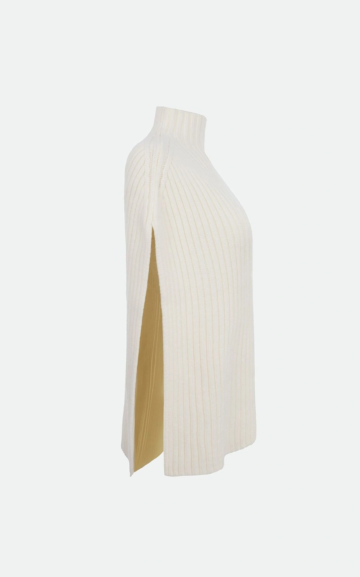ALV High-Collar Ribbed Wool Poncho