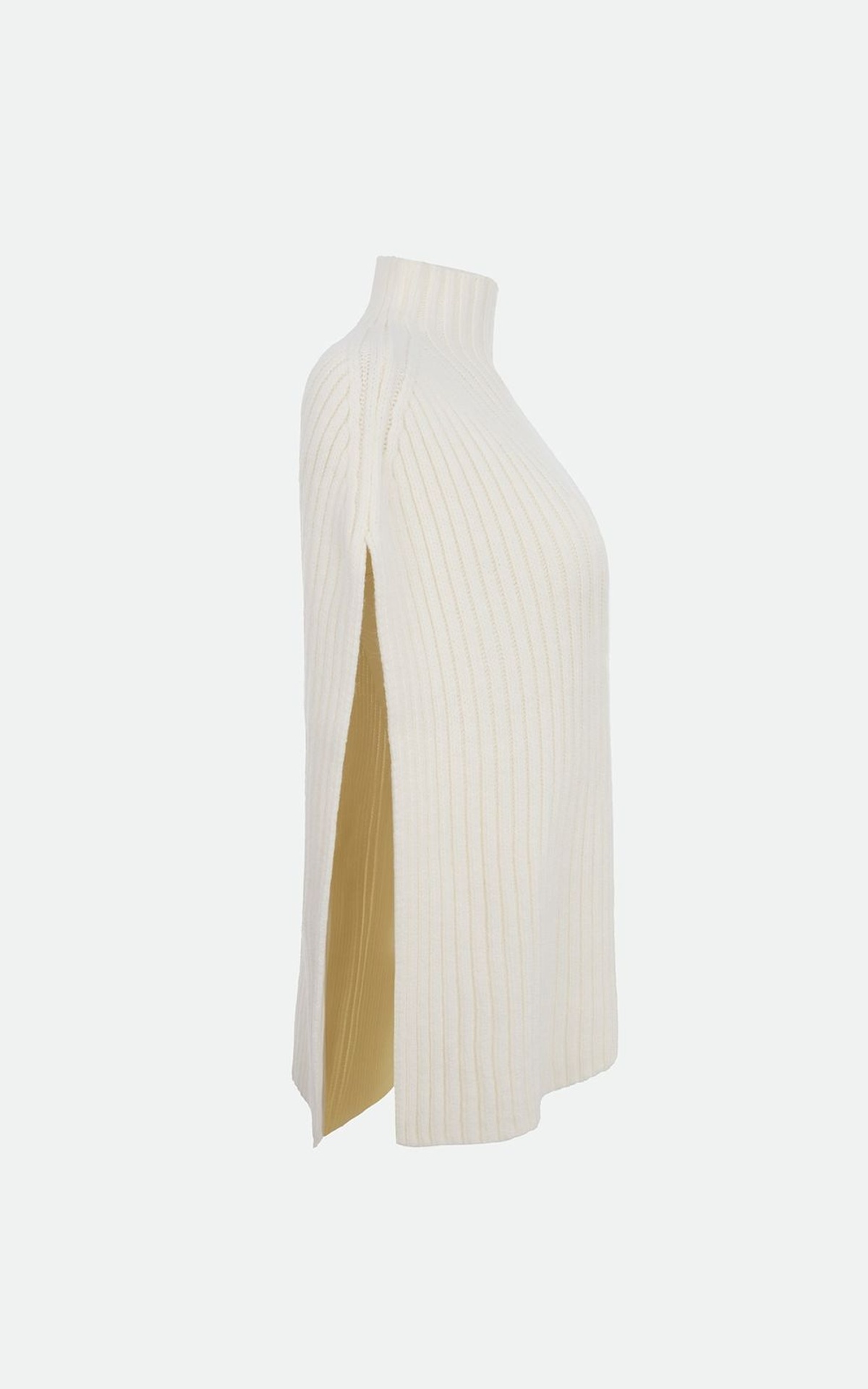 ALV High-Collar Ribbed Wool Poncho