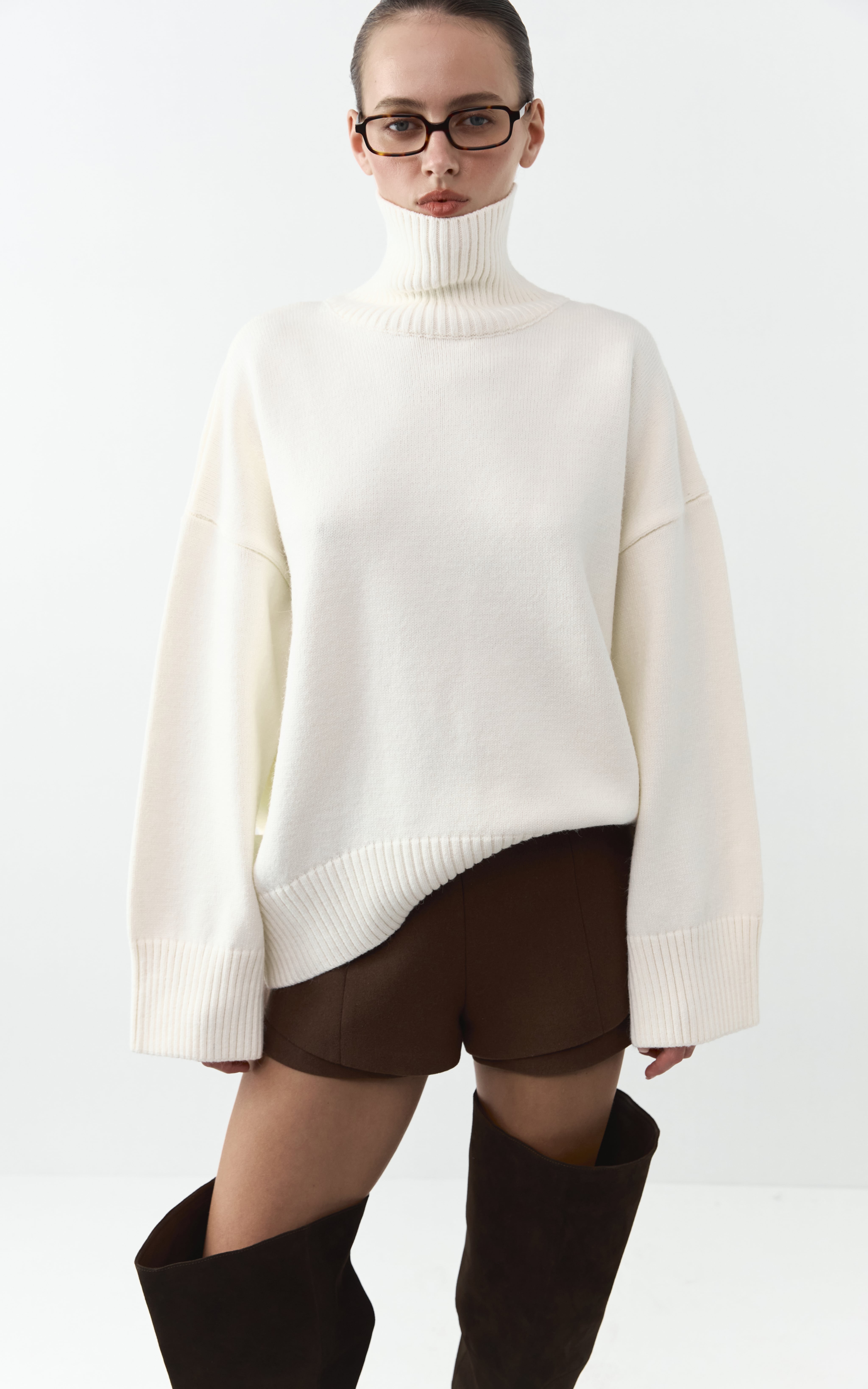 AMI Wool Blend Turtleneck Oversize Sweater - Milky | COOSH