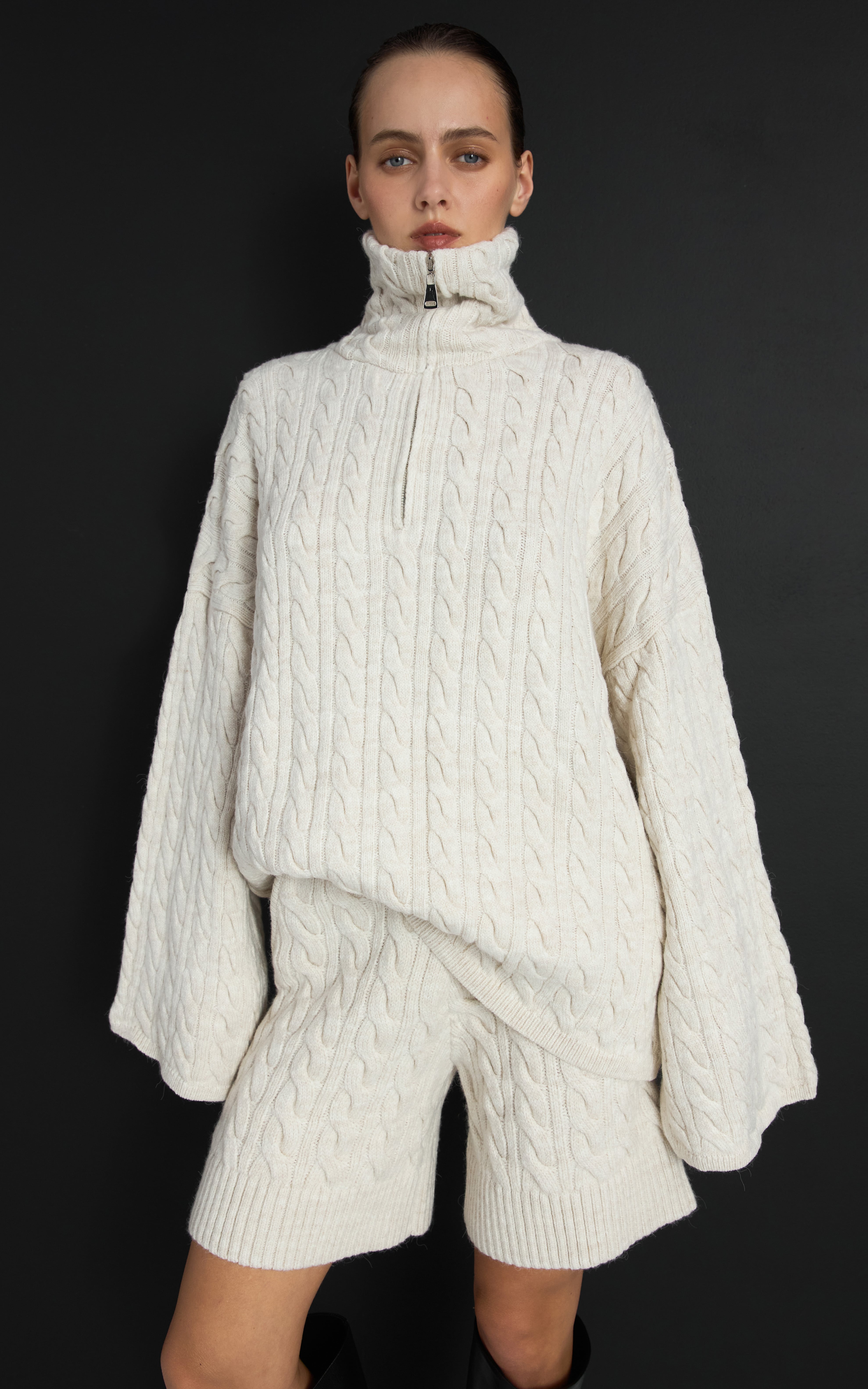 Cable-Knit Wool Shorts - Milky | COOSH