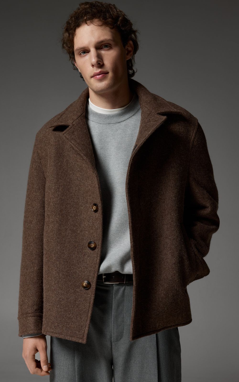 Cole Oversized Wool Short Coat - Brown