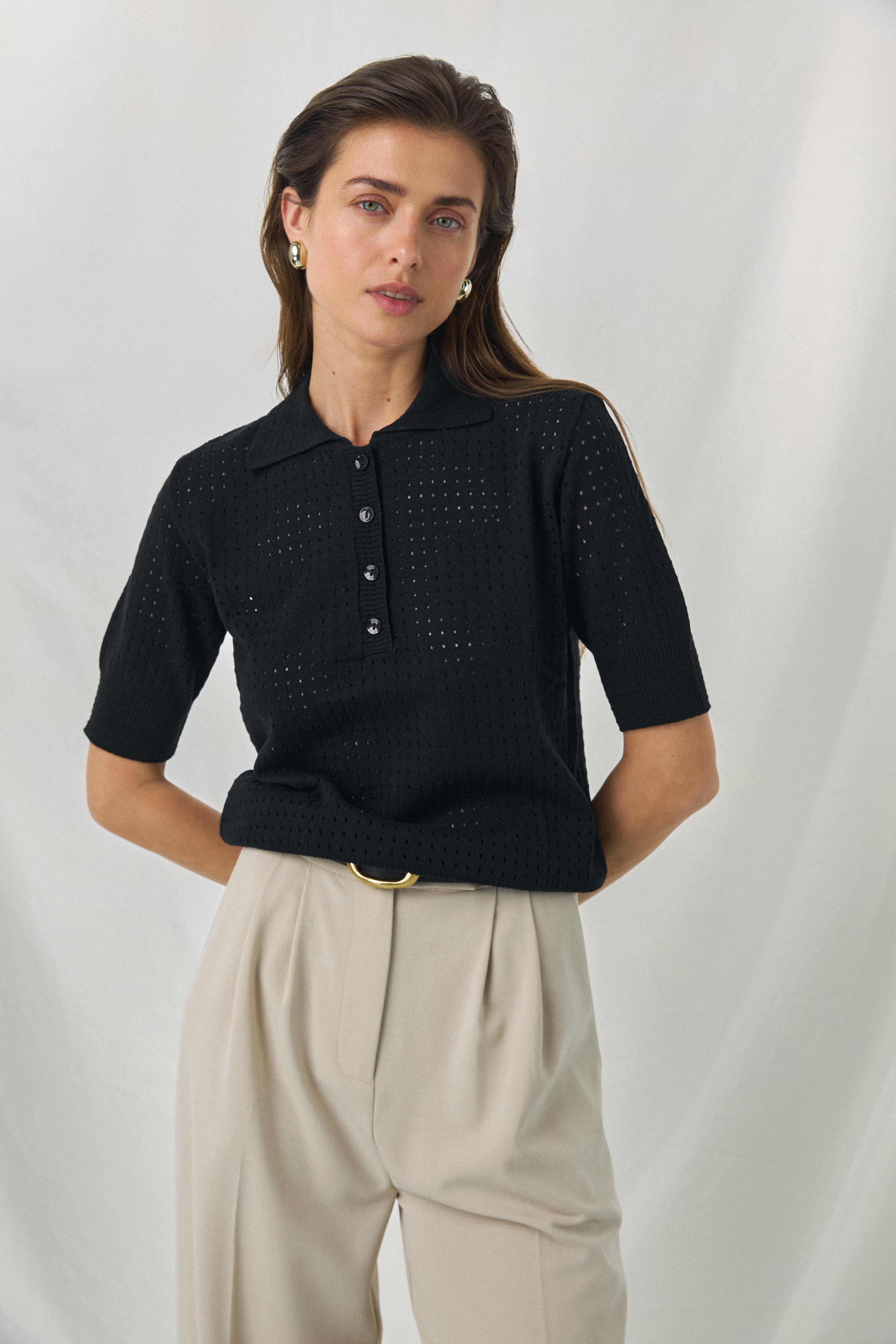 Open Knit Translucent Polo Shirt