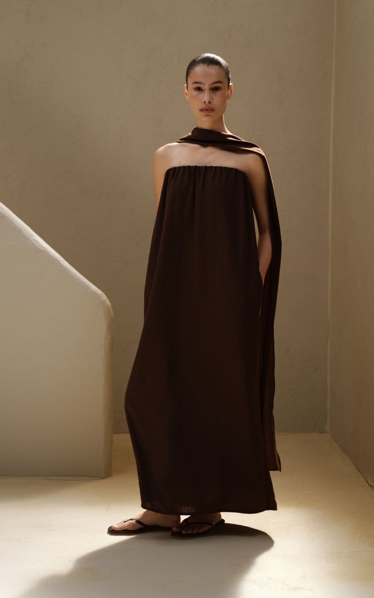 Loose Bandeau Dress with Scarf
