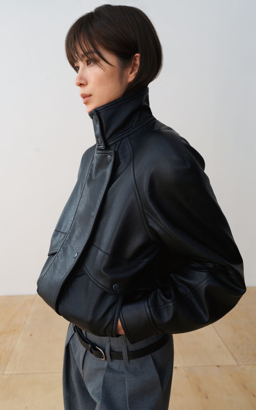 ポコ SIGNATURE Bomber Jacket with Stand Collar - Black | COOSH