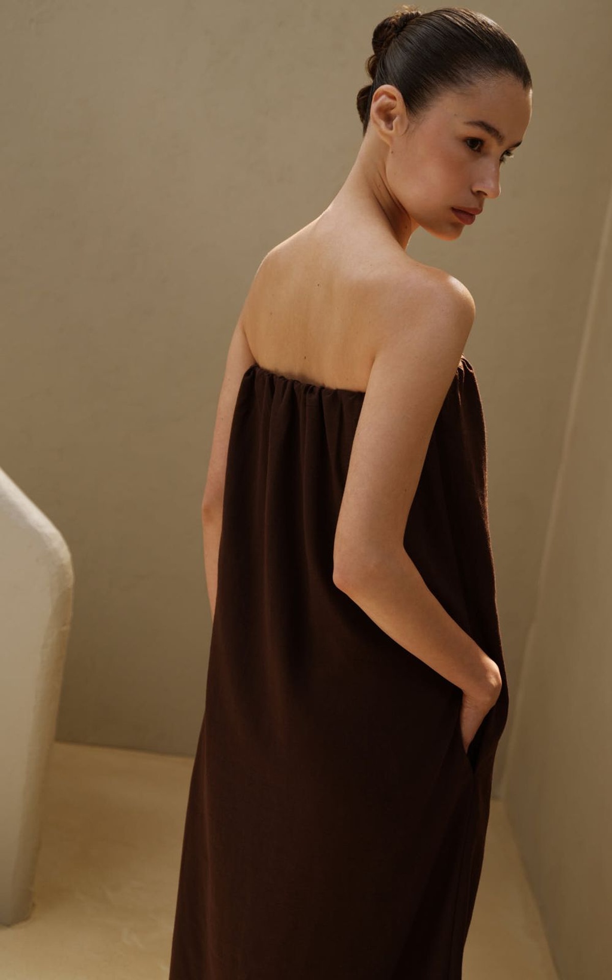 Loose Bandeau Dress with Scarf