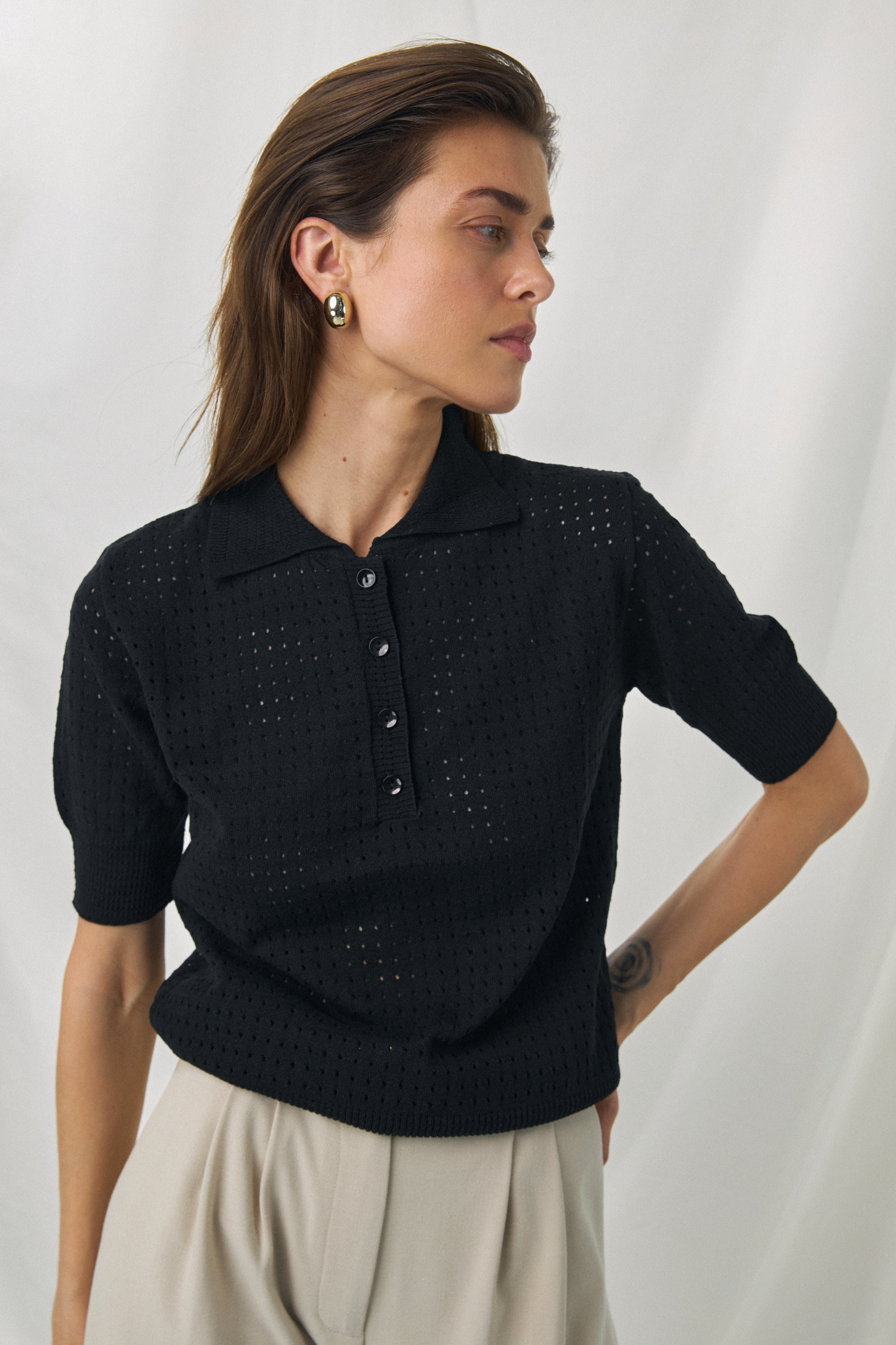 Threadbare Open Knit Button Down Short Sleeve Shirt in White