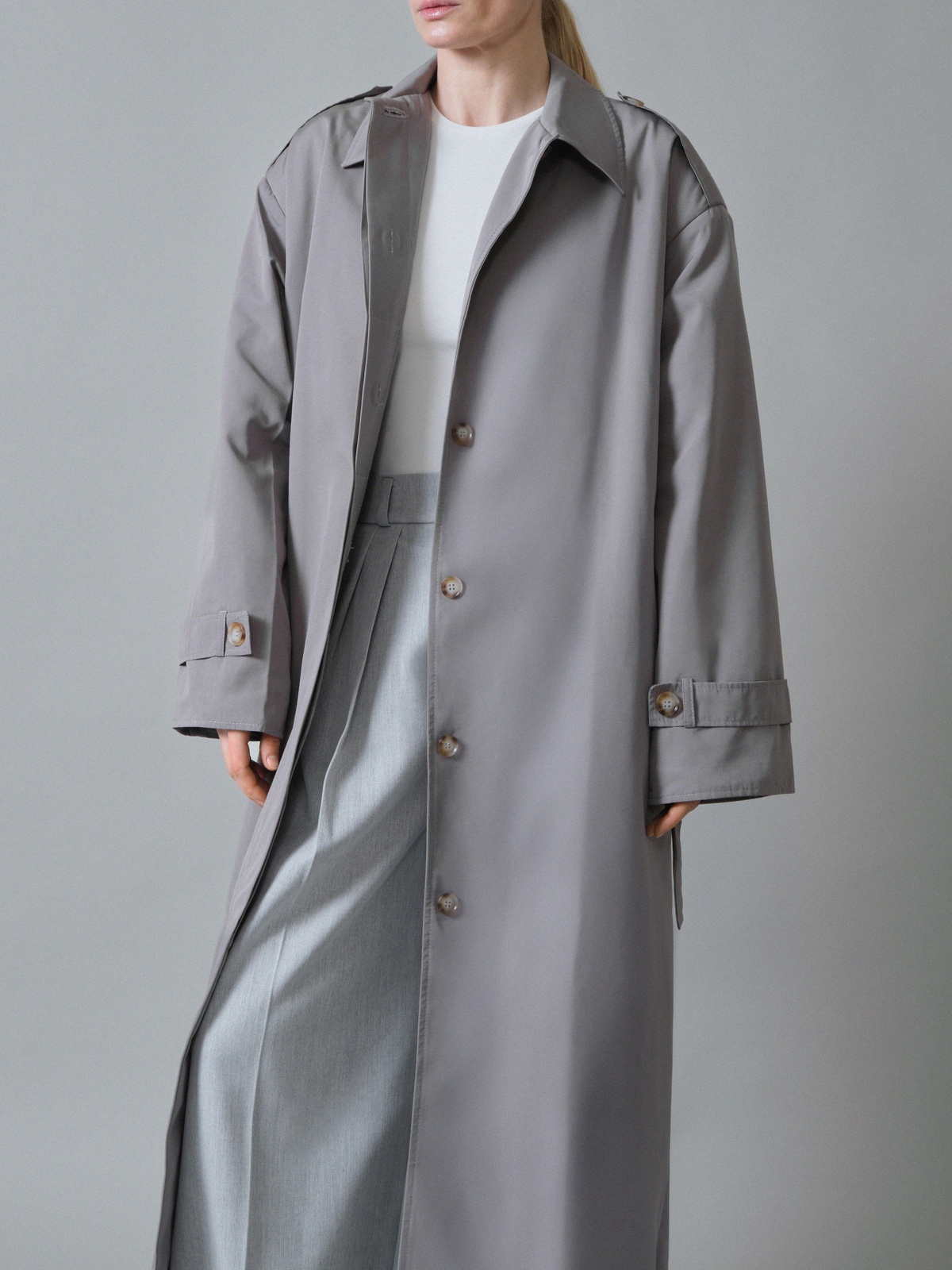 Vintage Style Trench Coat with Shoulder Pads