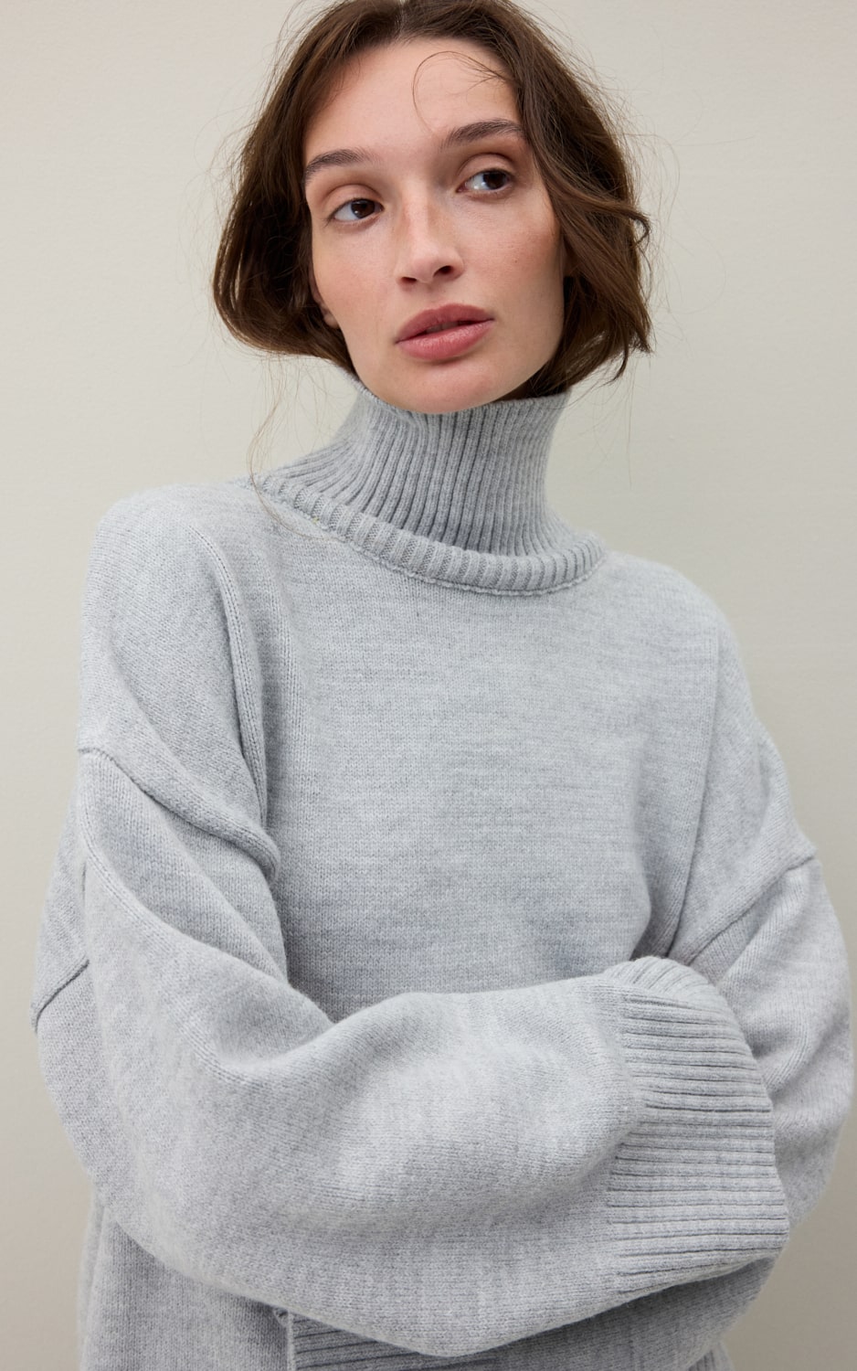 AMI Wool Blend Turtleneck Oversize Sweater - Grey | COOSH