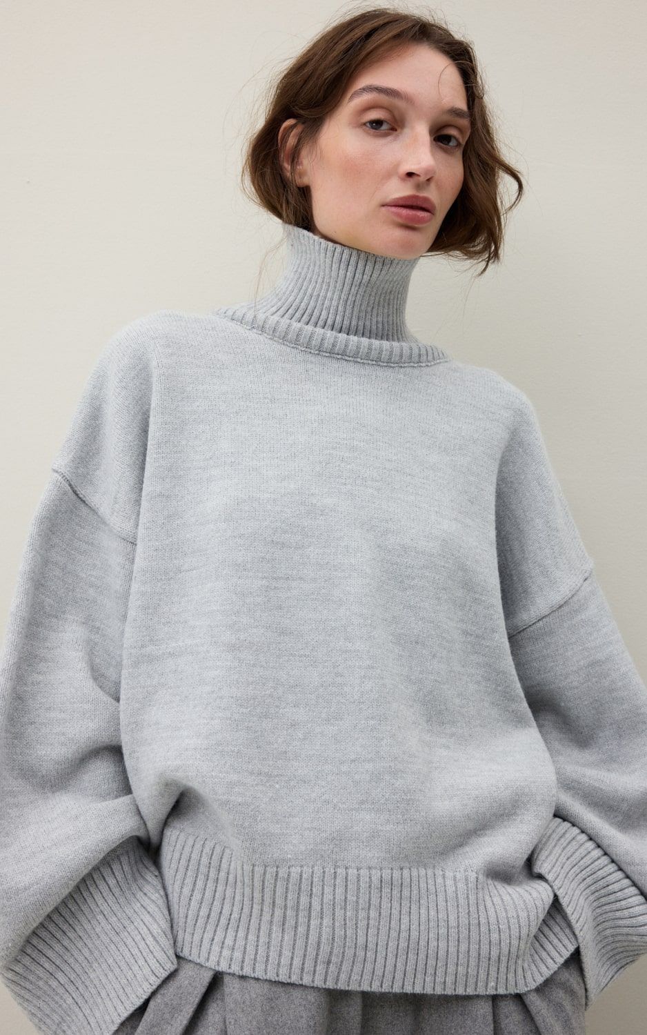 AMI Wool Blend Turtleneck Oversize Sweater - Grey | COOSH