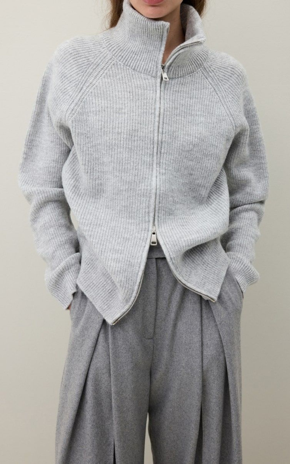 High-Collared Zip Sweater