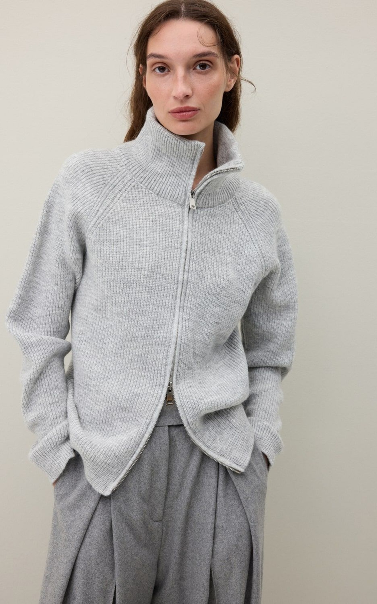 High-Collared Zip Sweater