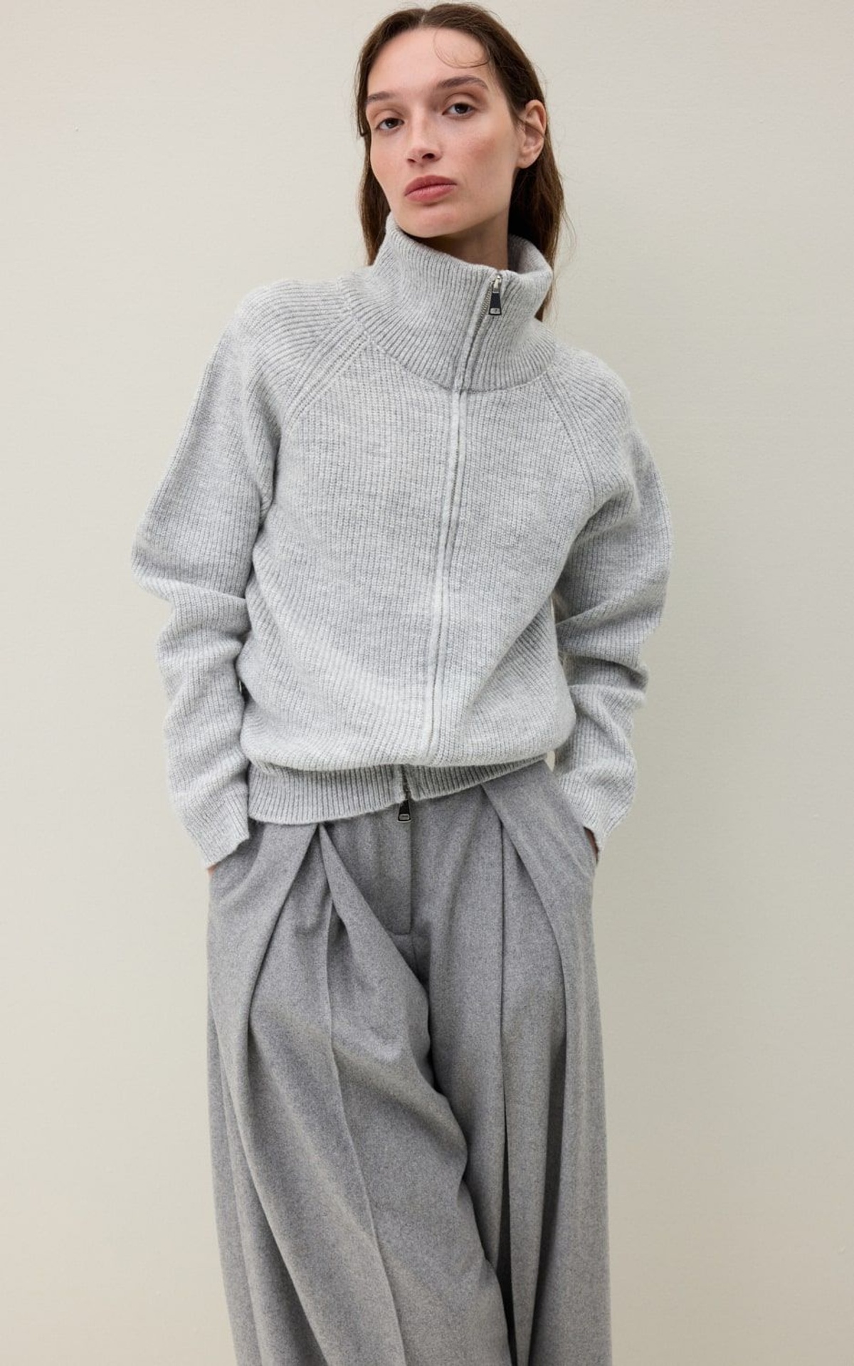 High-Collared Zip Sweater