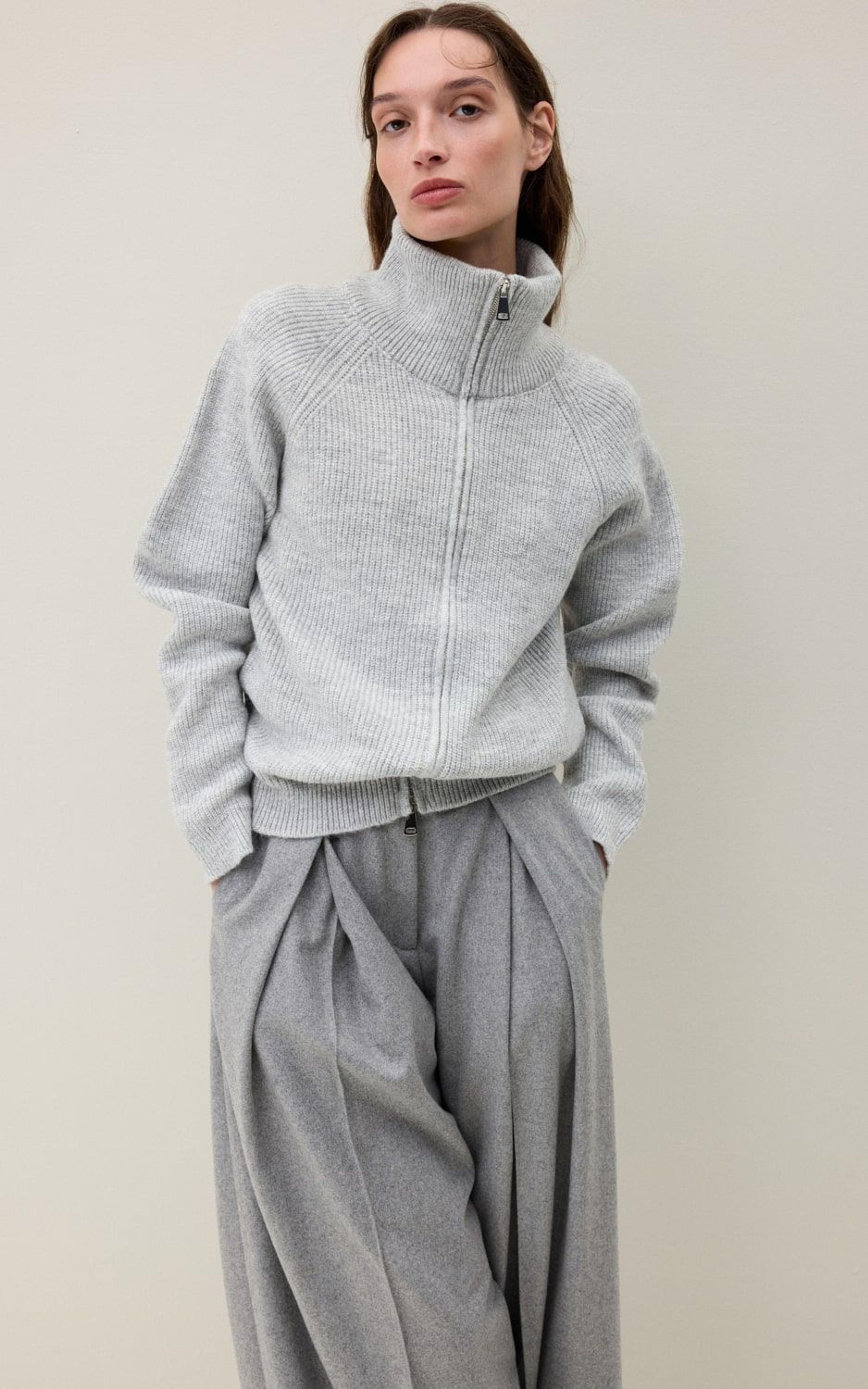 High-Collared Zip Sweater
