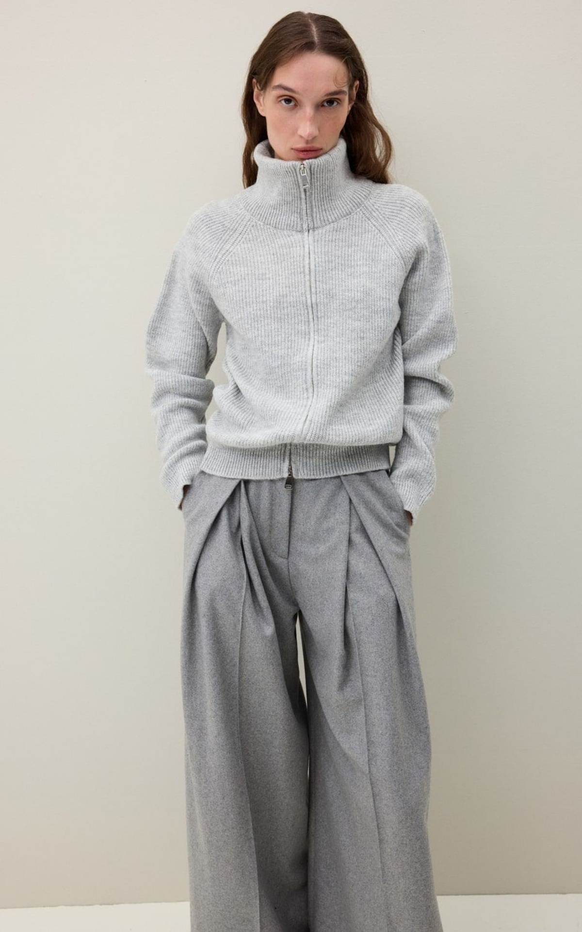 High-Collared Zip Sweater