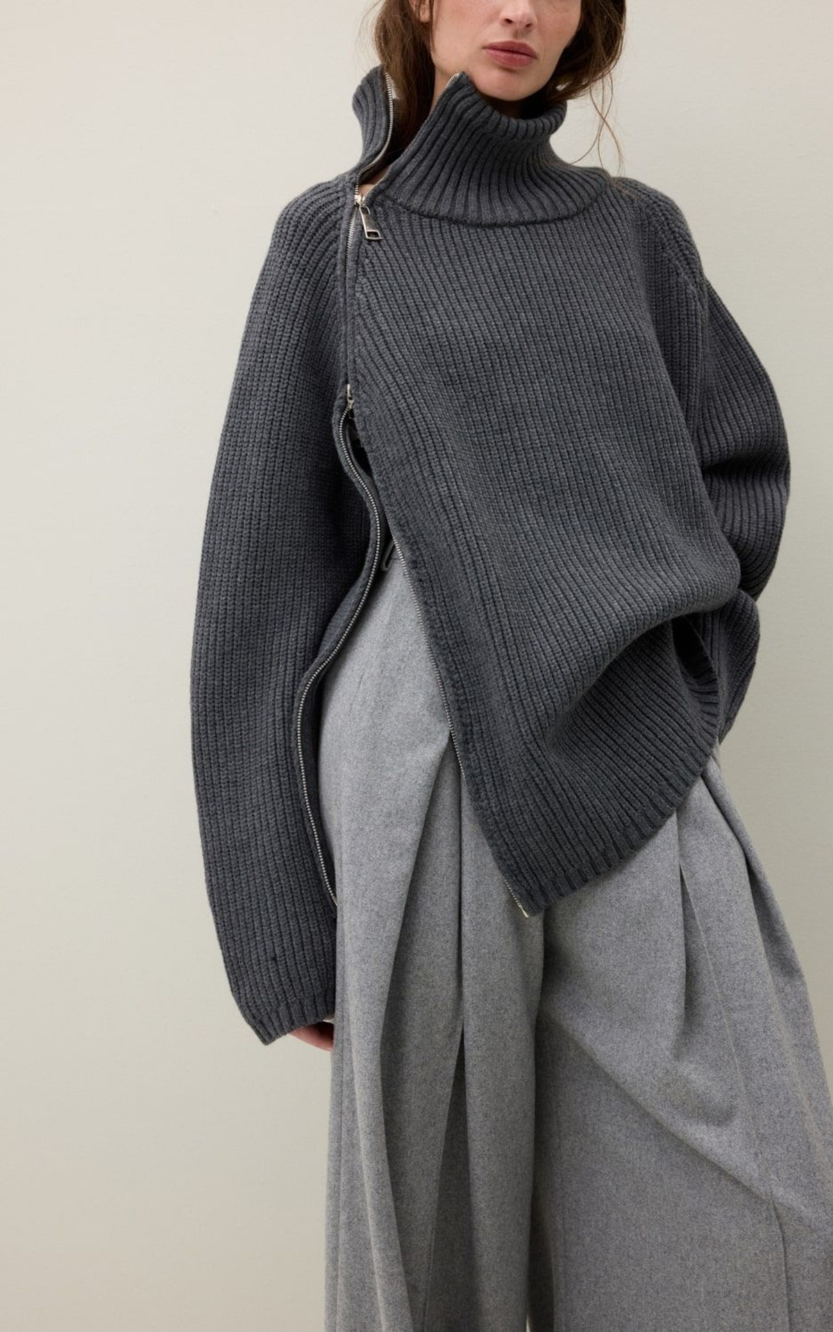Oversized High-Collar Zip Sweater