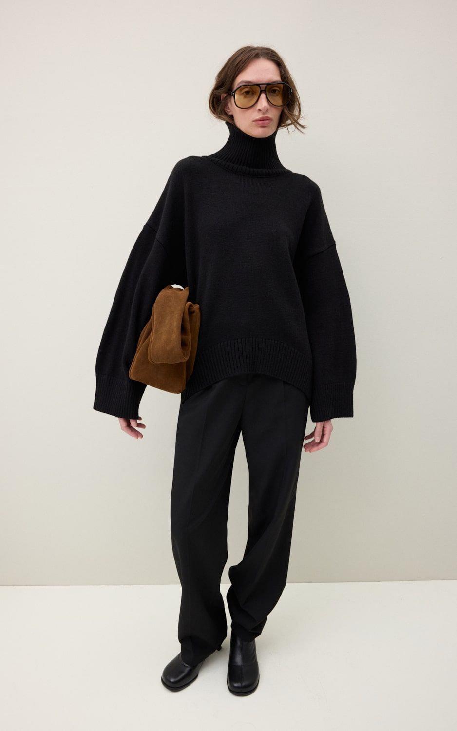 AMI Wool Blend Turtleneck Oversize Sweater - Black | COOSH