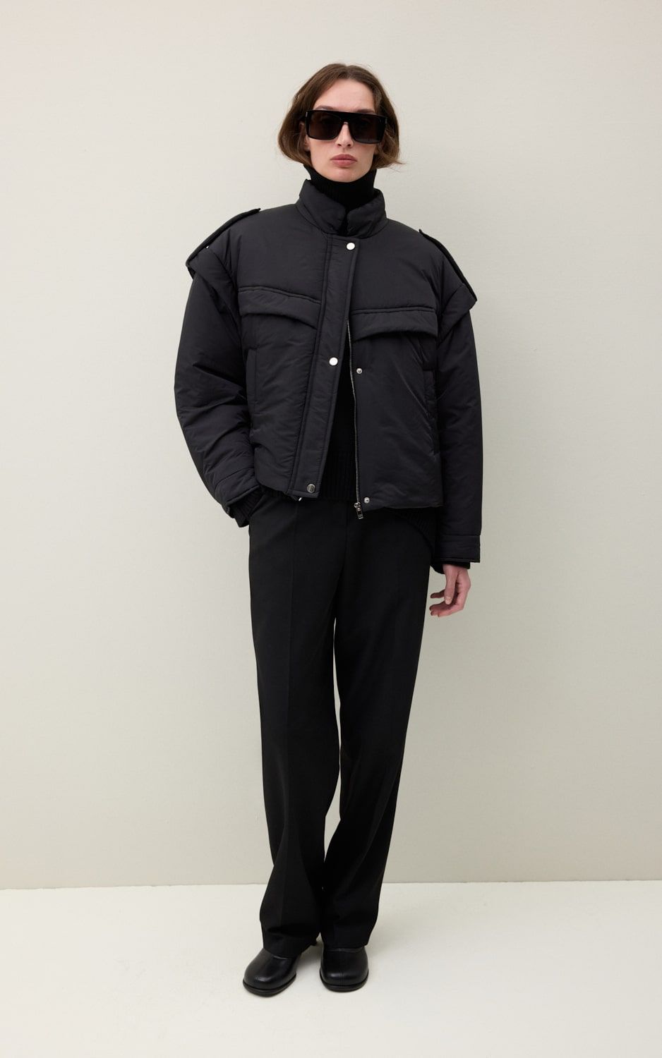Puffer Jacket with Epaulets - Black | COOSH