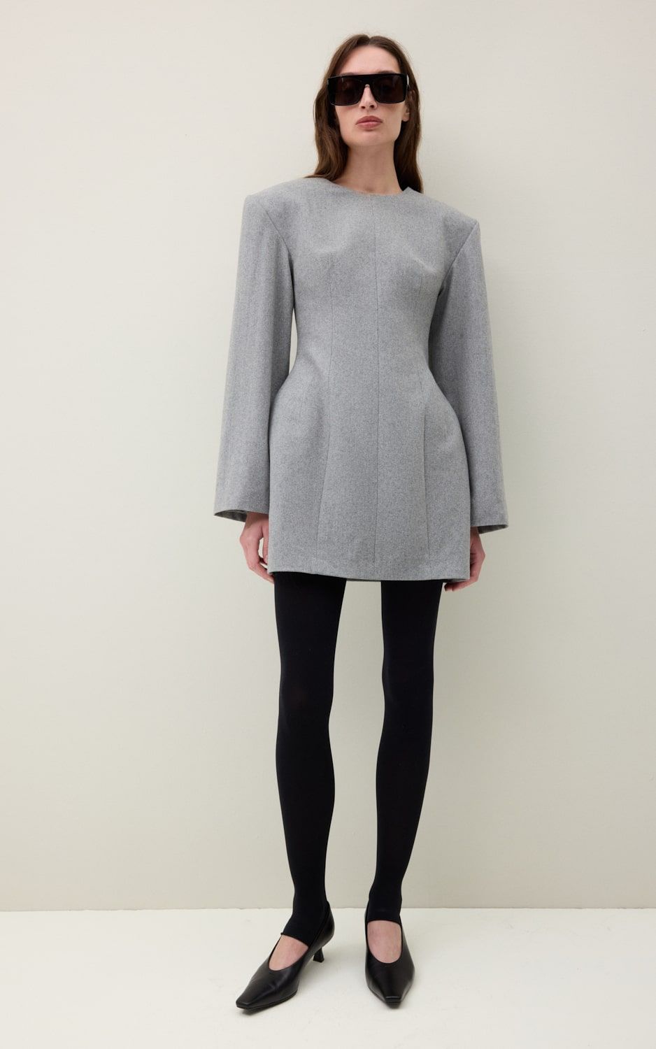 RENEE Fitted Mini Dress with Shoulder Pads - Grey | COOSH