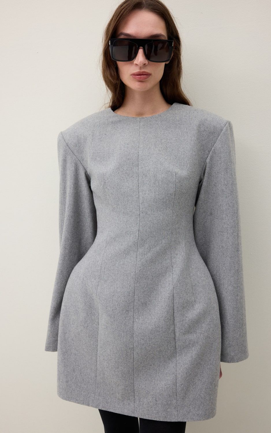 RENEE Fitted Mini Dress with Shoulder Pads - Grey | COOSH