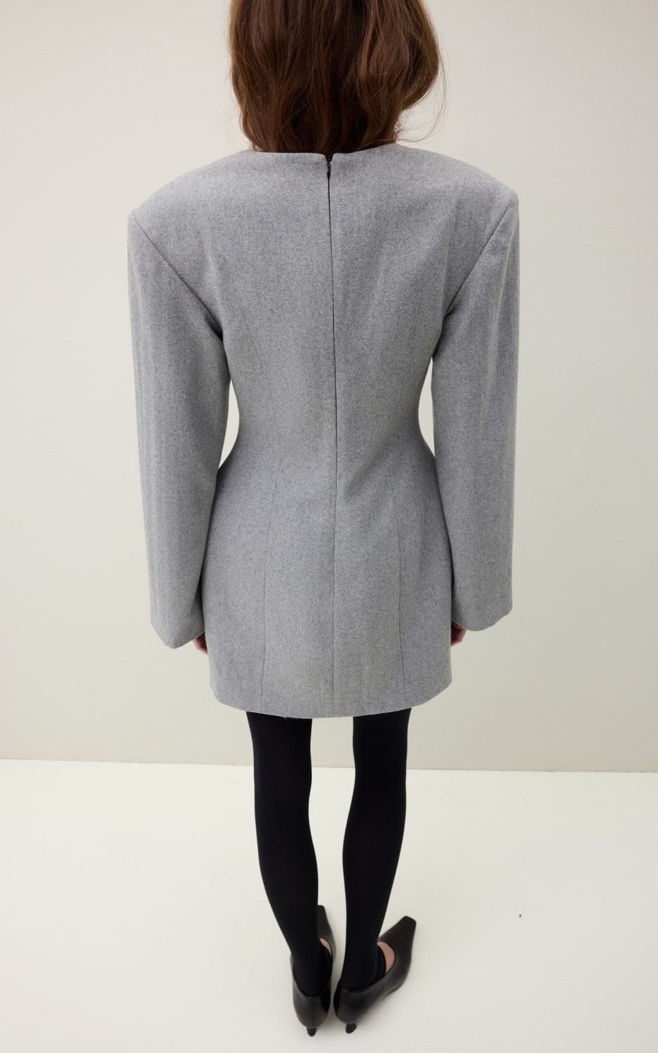 RENEE Fitted Mini Dress with Shoulder Pads - Grey | COOSH