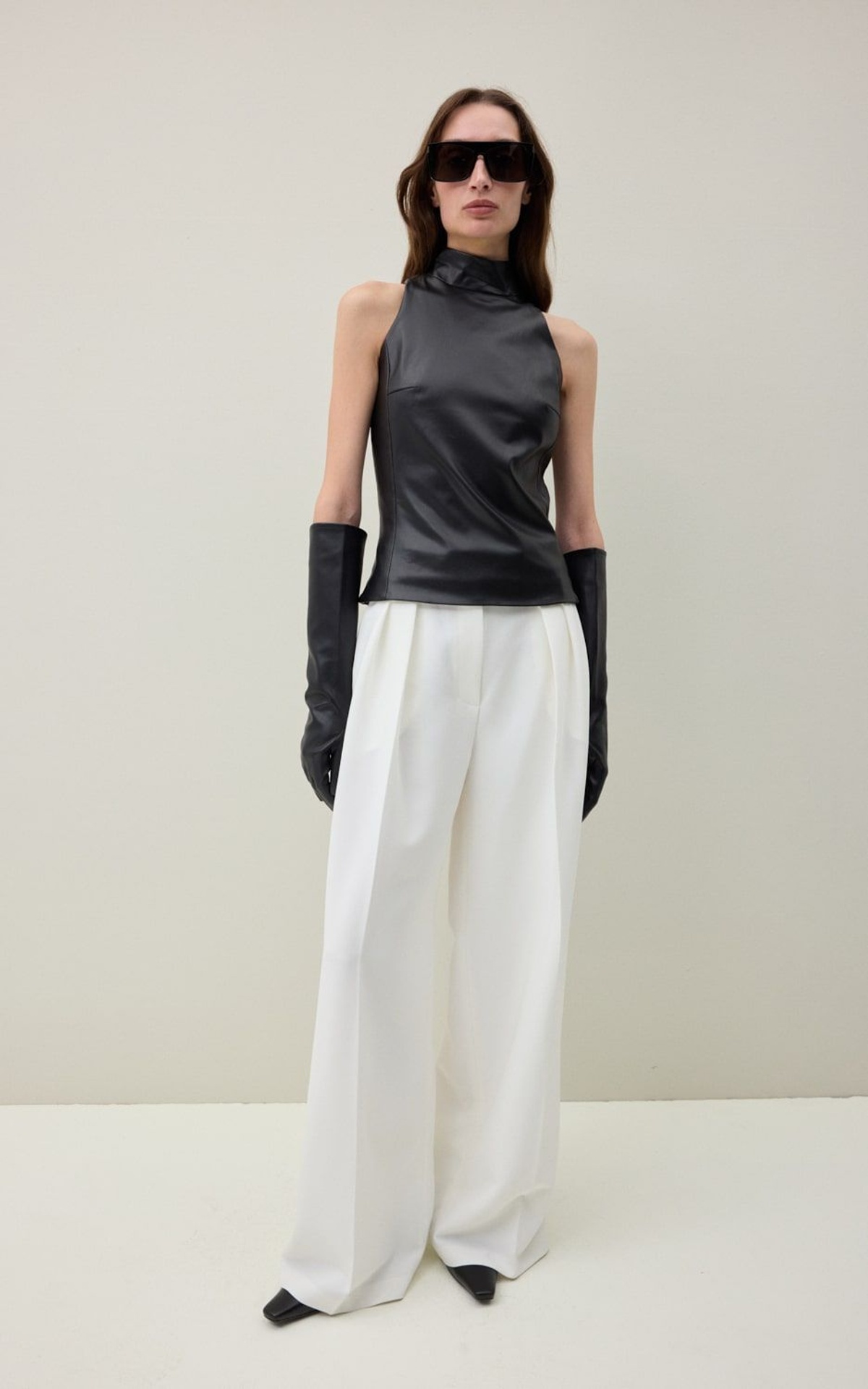 Faux Leather Top with Stand-up Collar