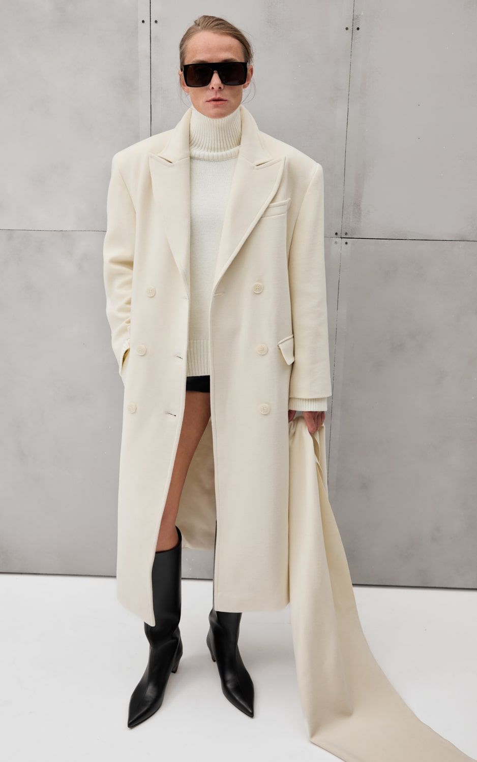 BOYFRIEND'S Coat with Removable Scarf-Cape - Milky | COOSH