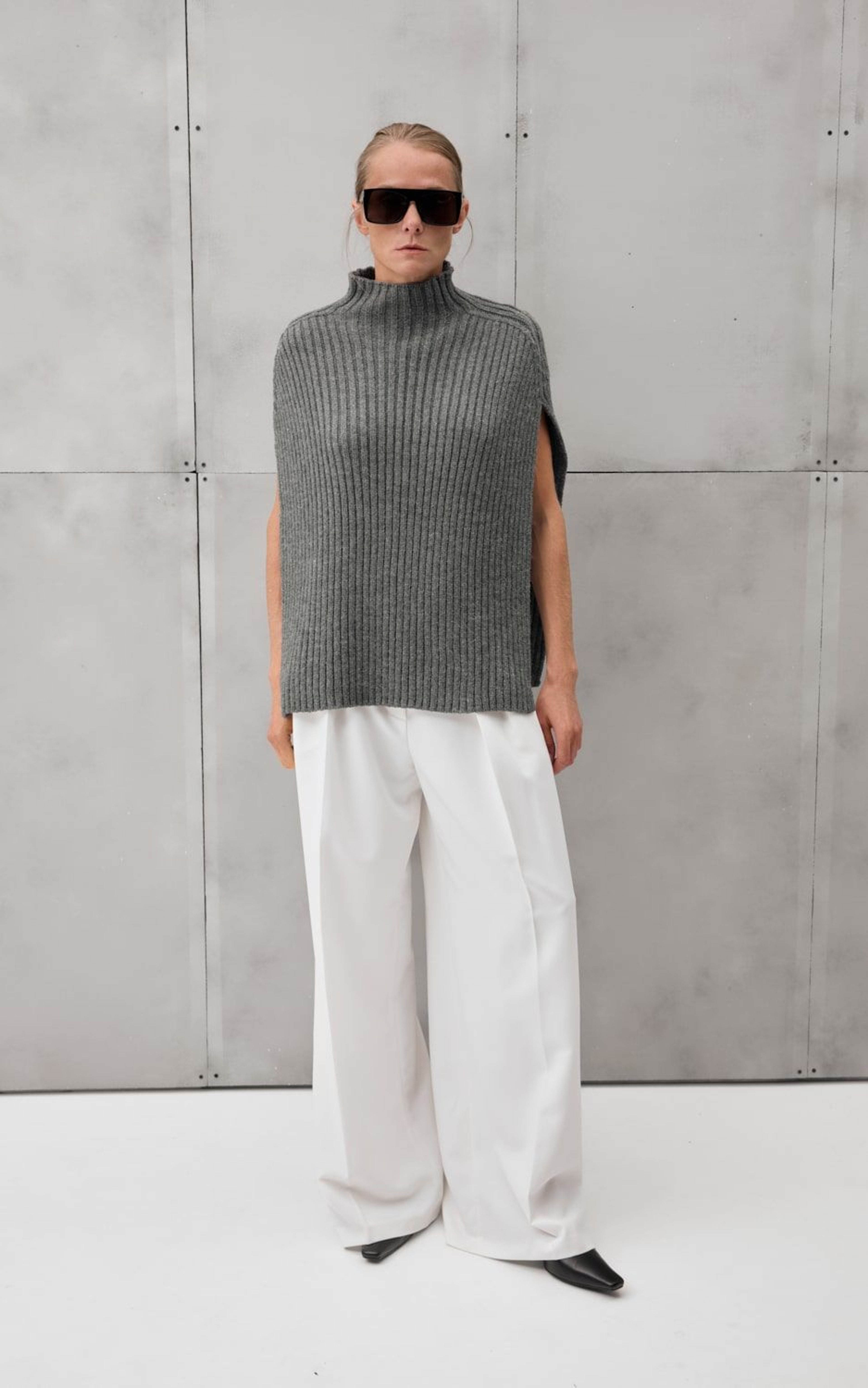 ALV High-Collar Ribbed Wool Poncho