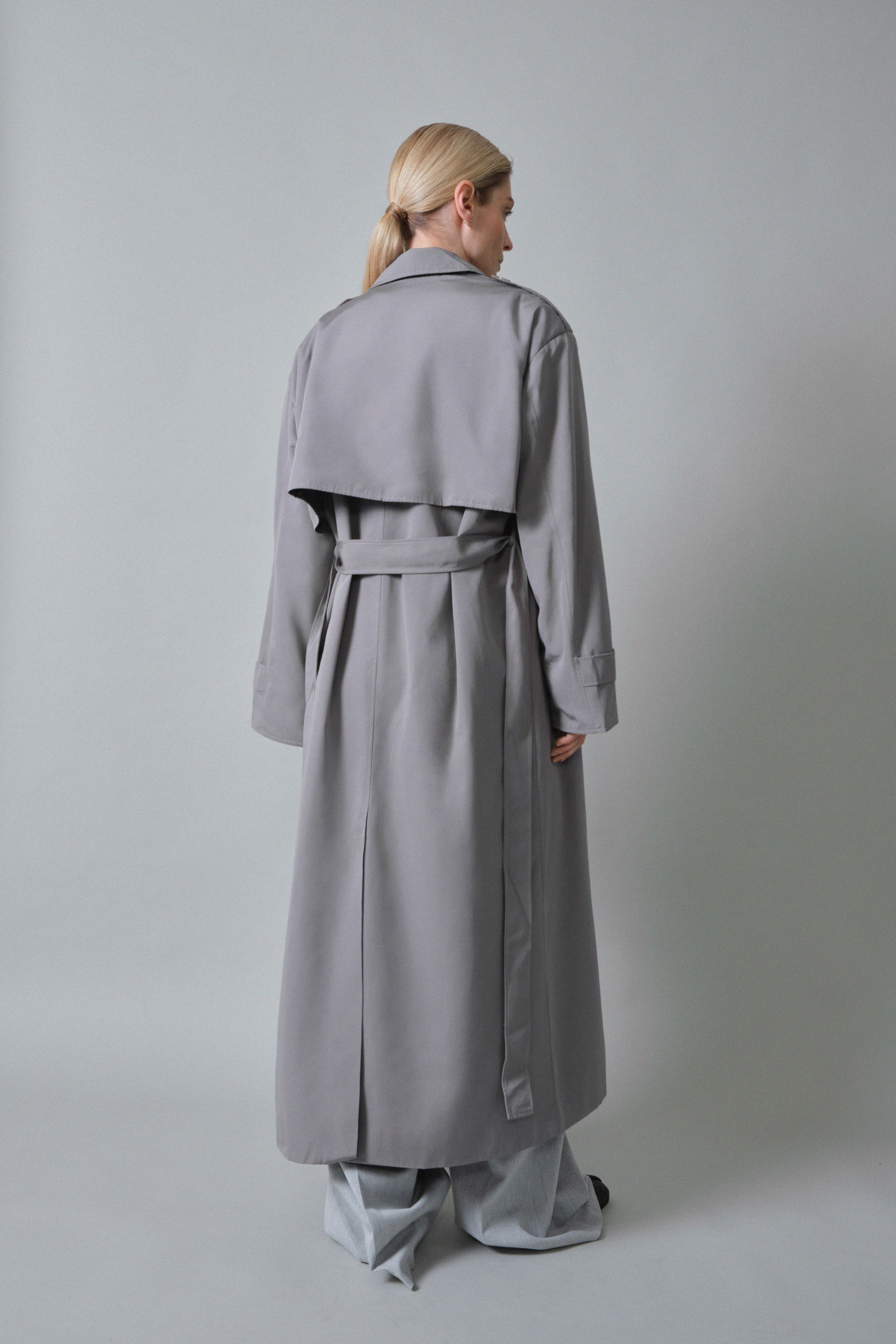 Vintage Style Trench Coat with Shoulder Pads - Grey | COOSH