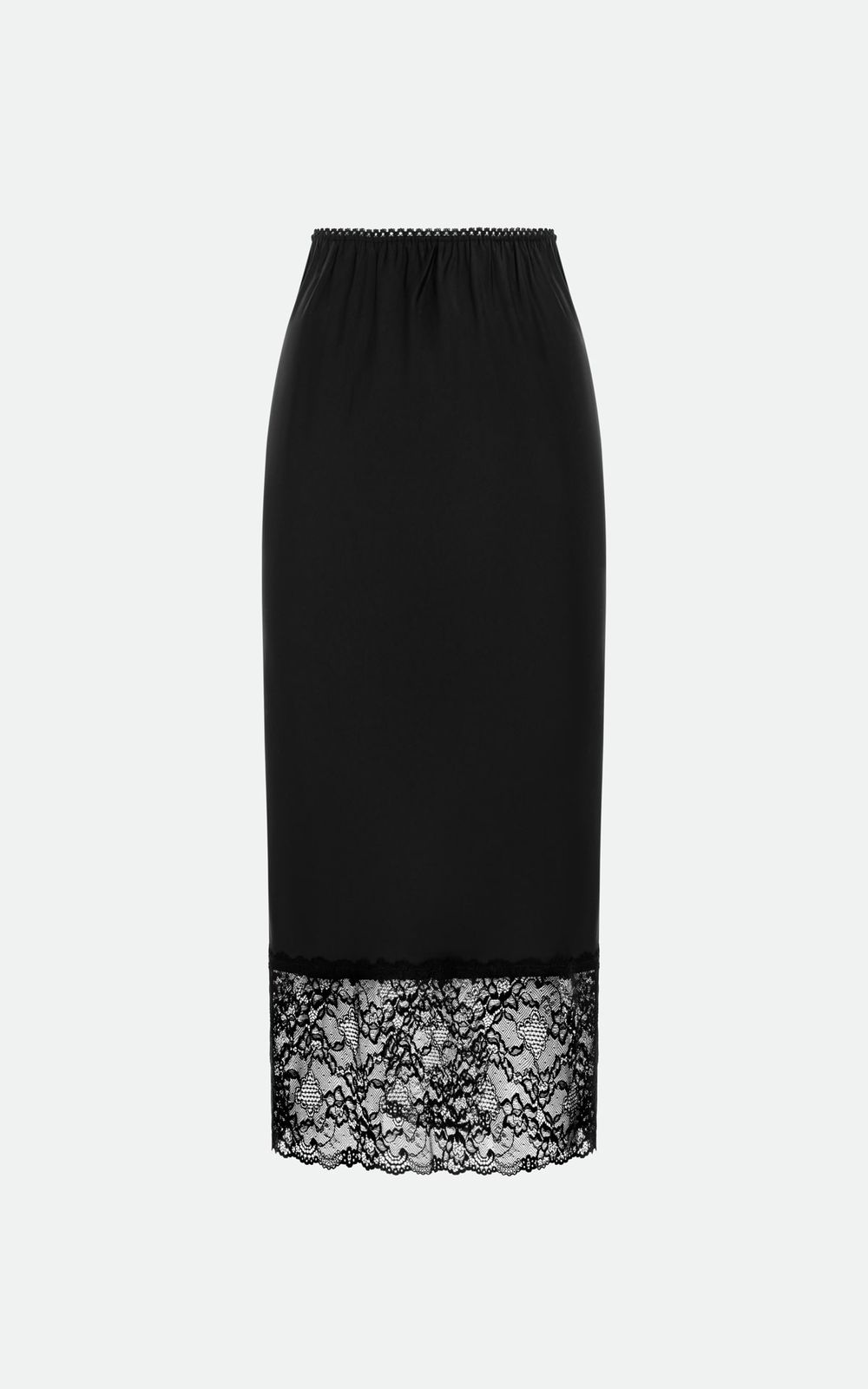 Satin Midi Skirt with Lace - Black | COOSH