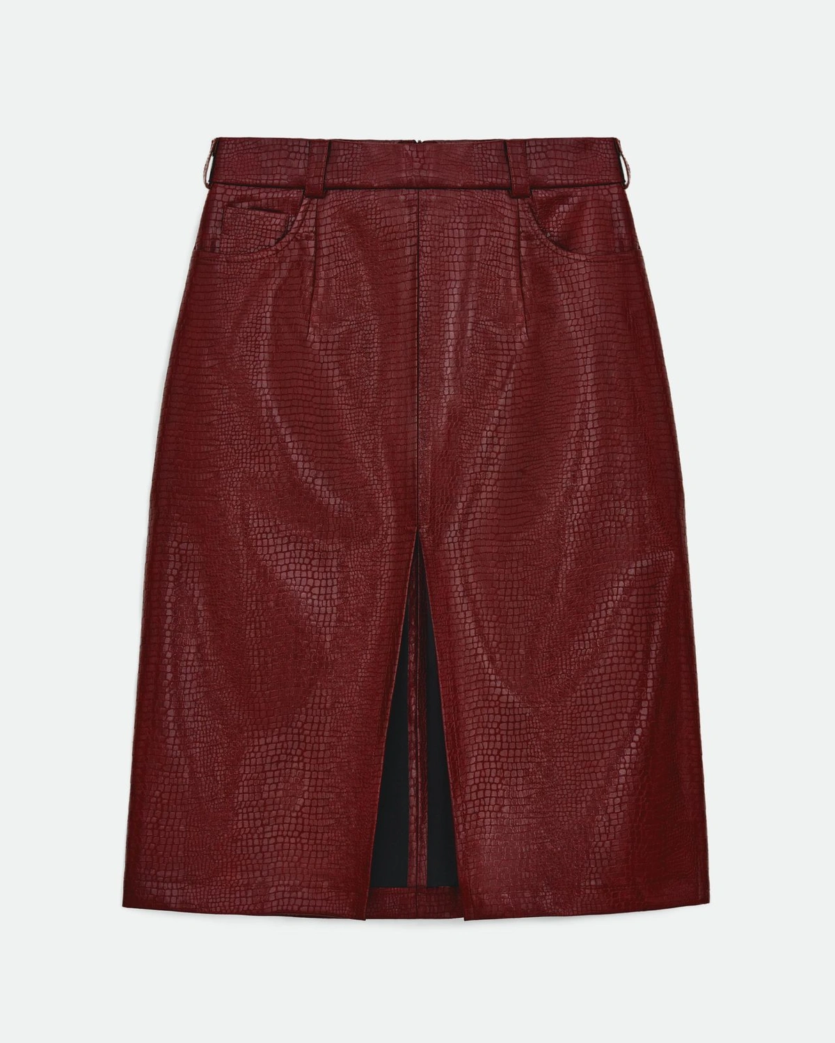 Slit Midi Skirt in Textured Faux Leather