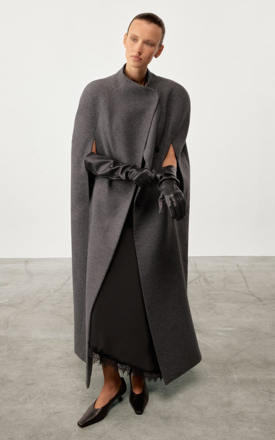 SOLANA Wool Cape Coat - Graphite | COOSH