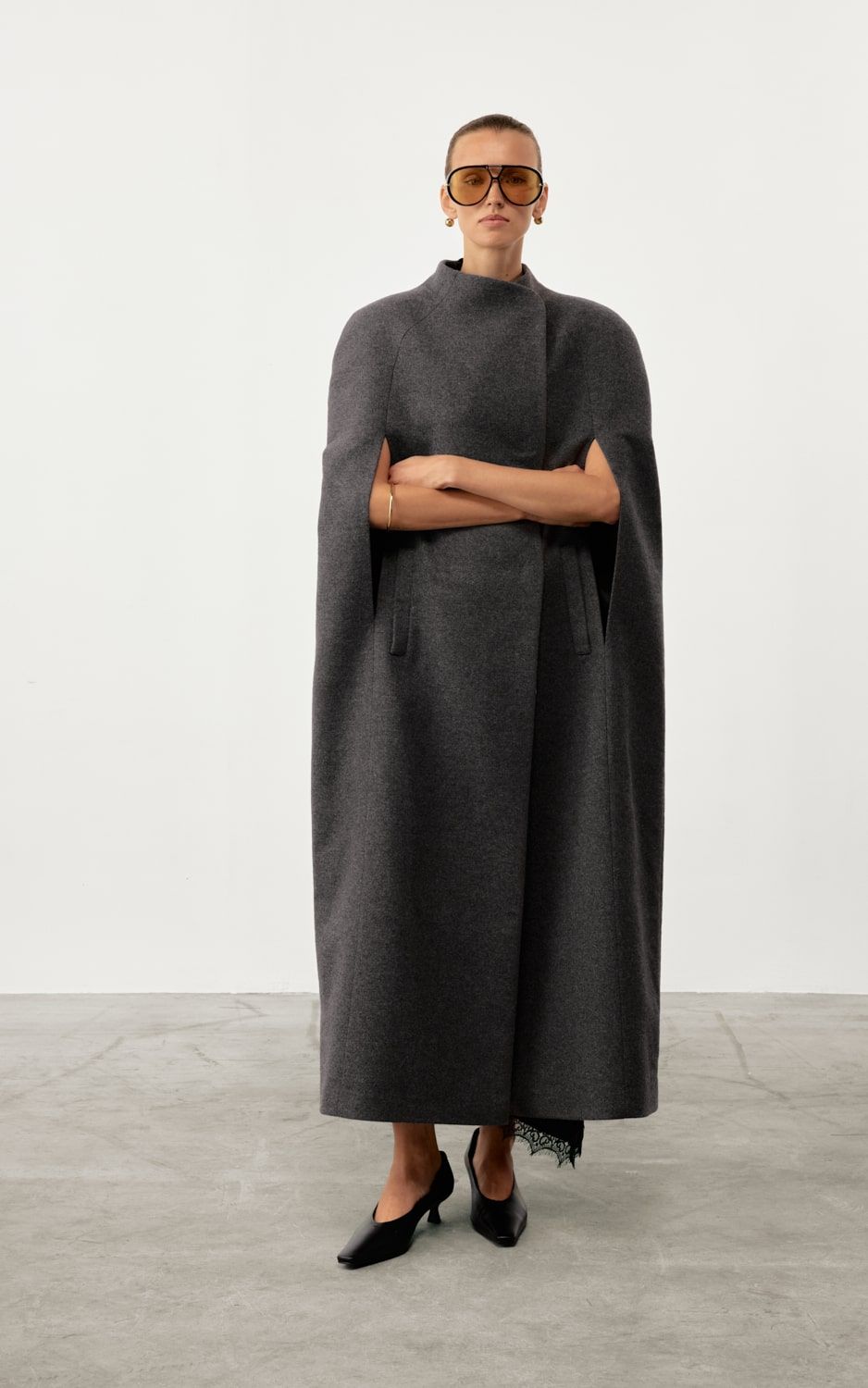 SOLANA Wool Cape Coat - Graphite | COOSH