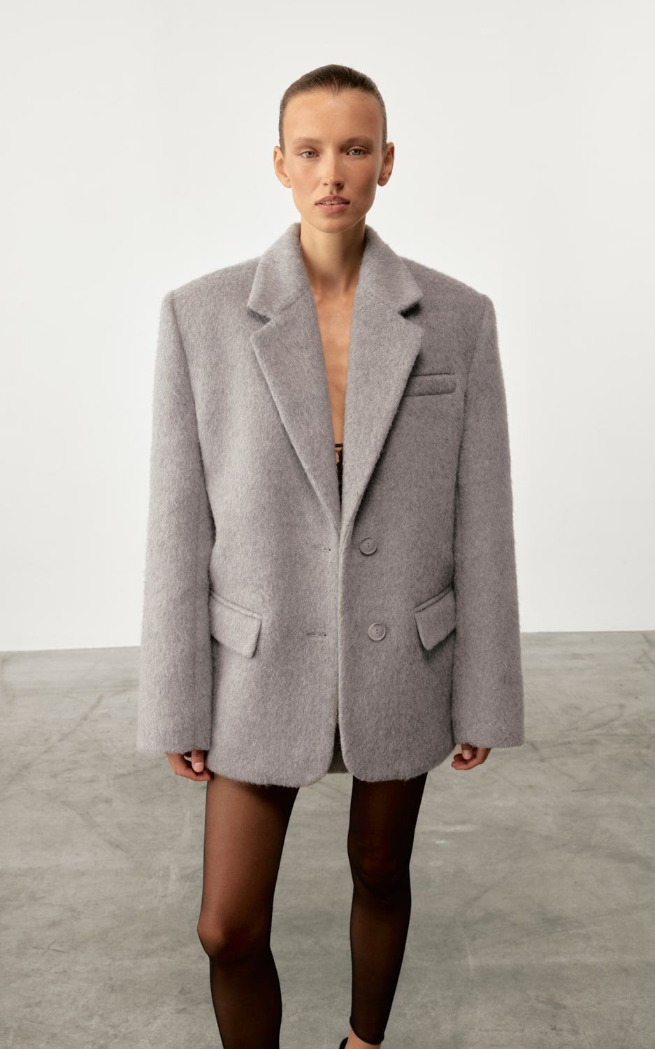 Jacket in Textured Wool Fabric - Grey | COOSH