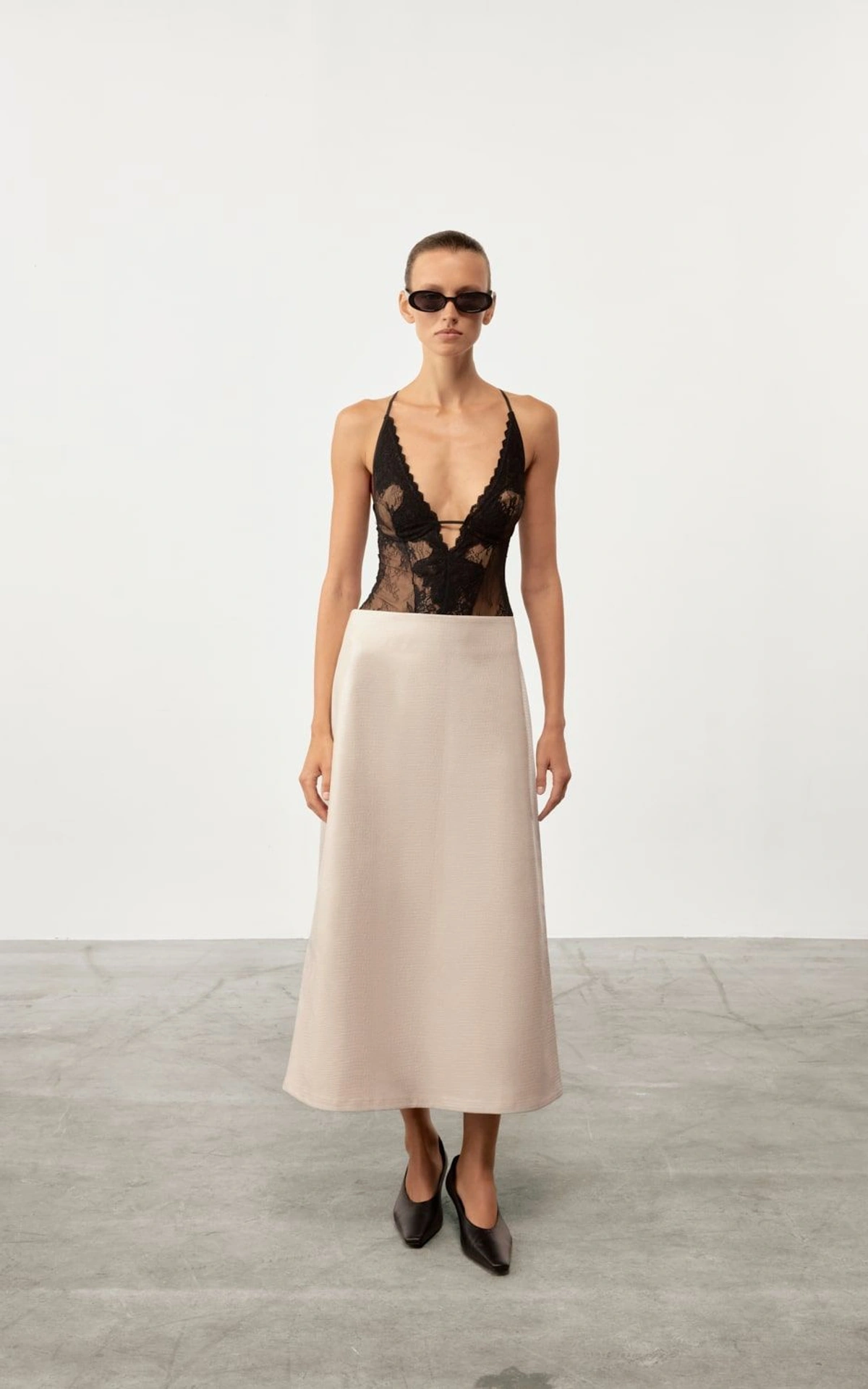 Midi Skirt in Textured Faux Leather