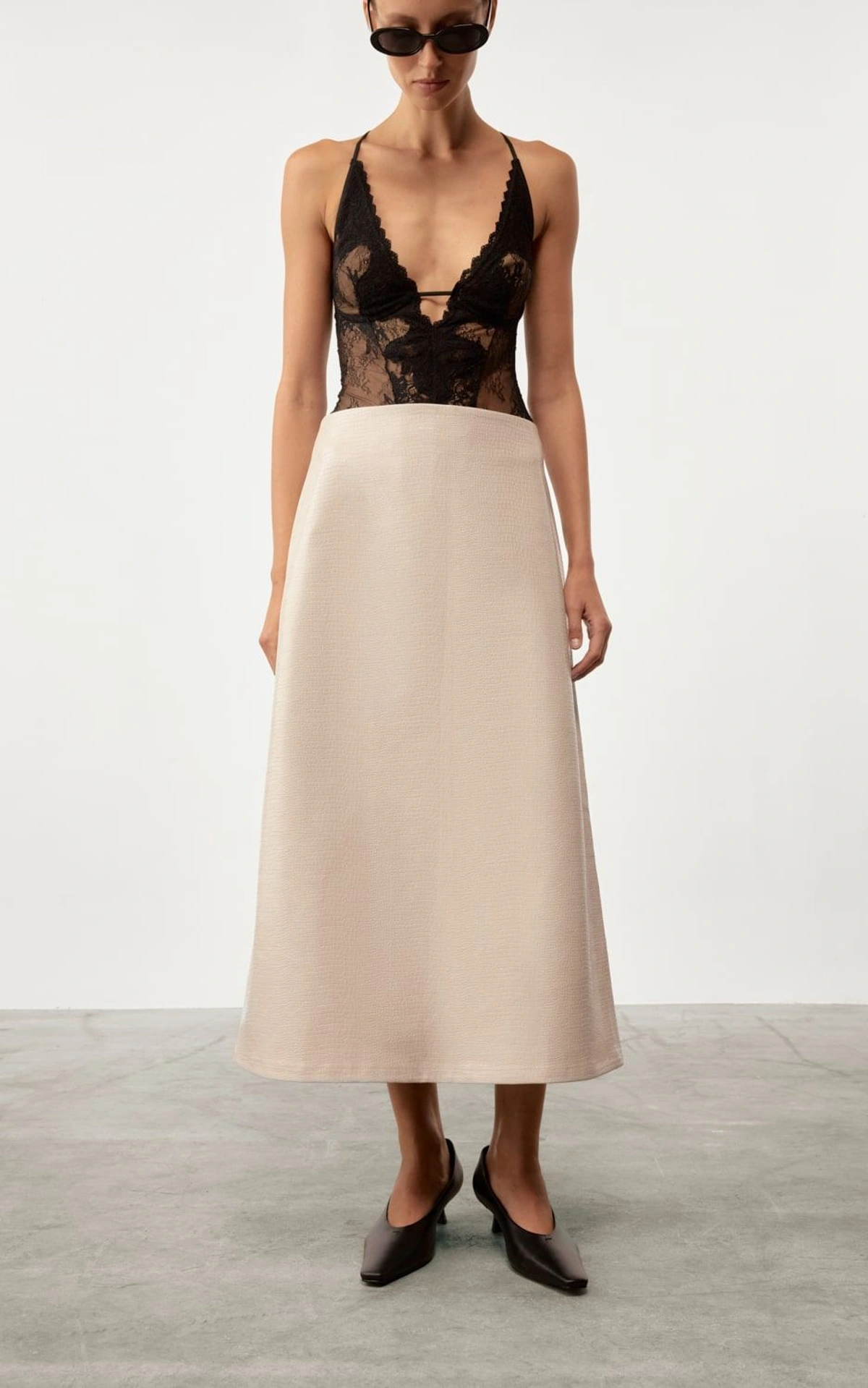Midi Skirt in Textured Faux Leather