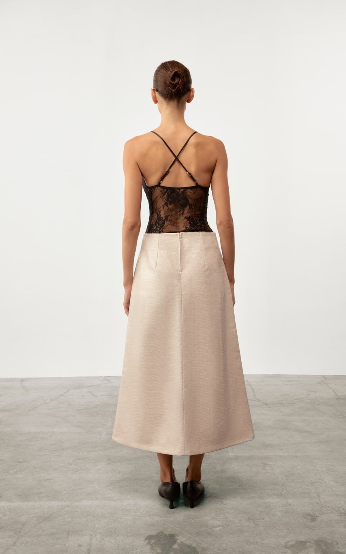Midi Skirt in Textured Faux Leather