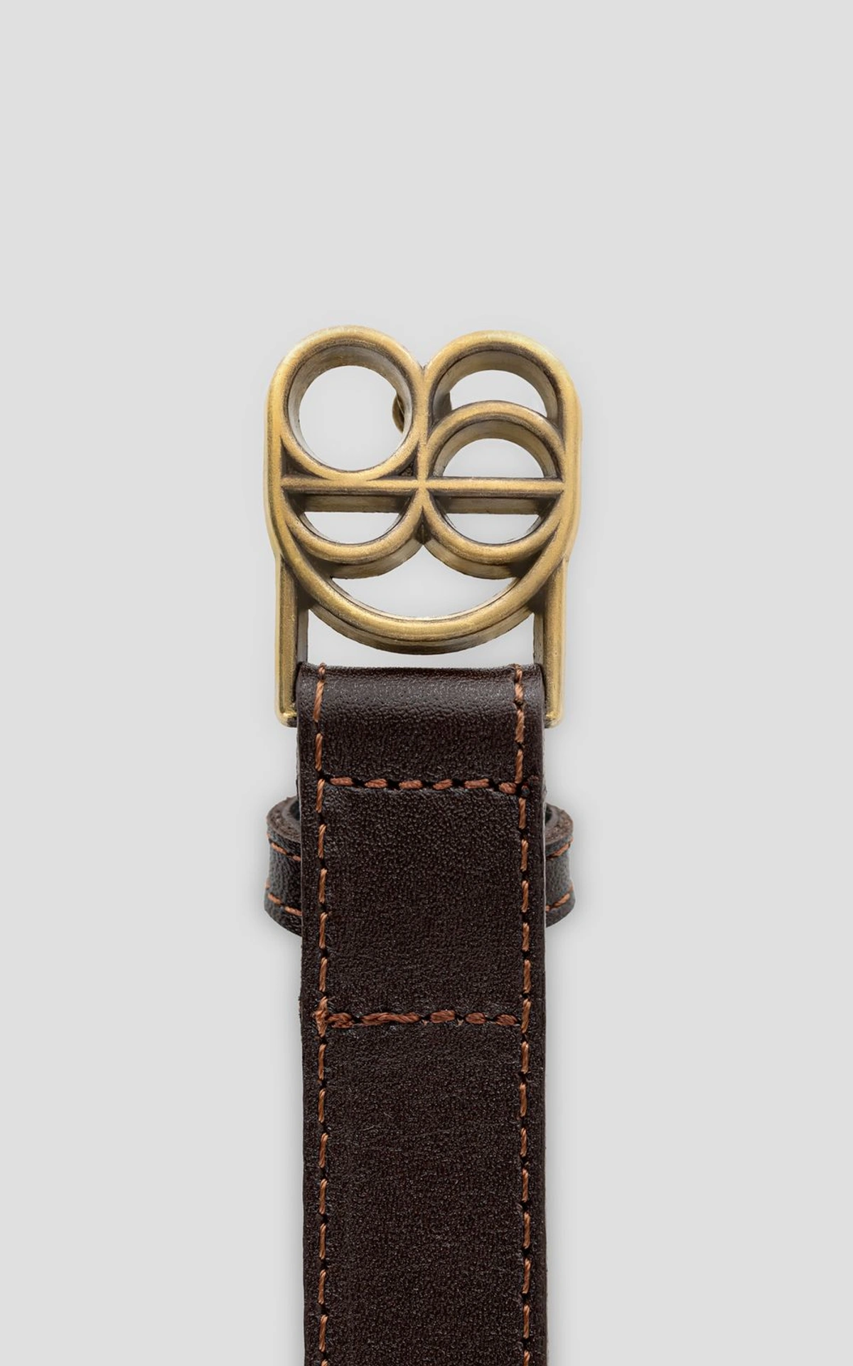 Thin Leather Belt with Branded Buckle
