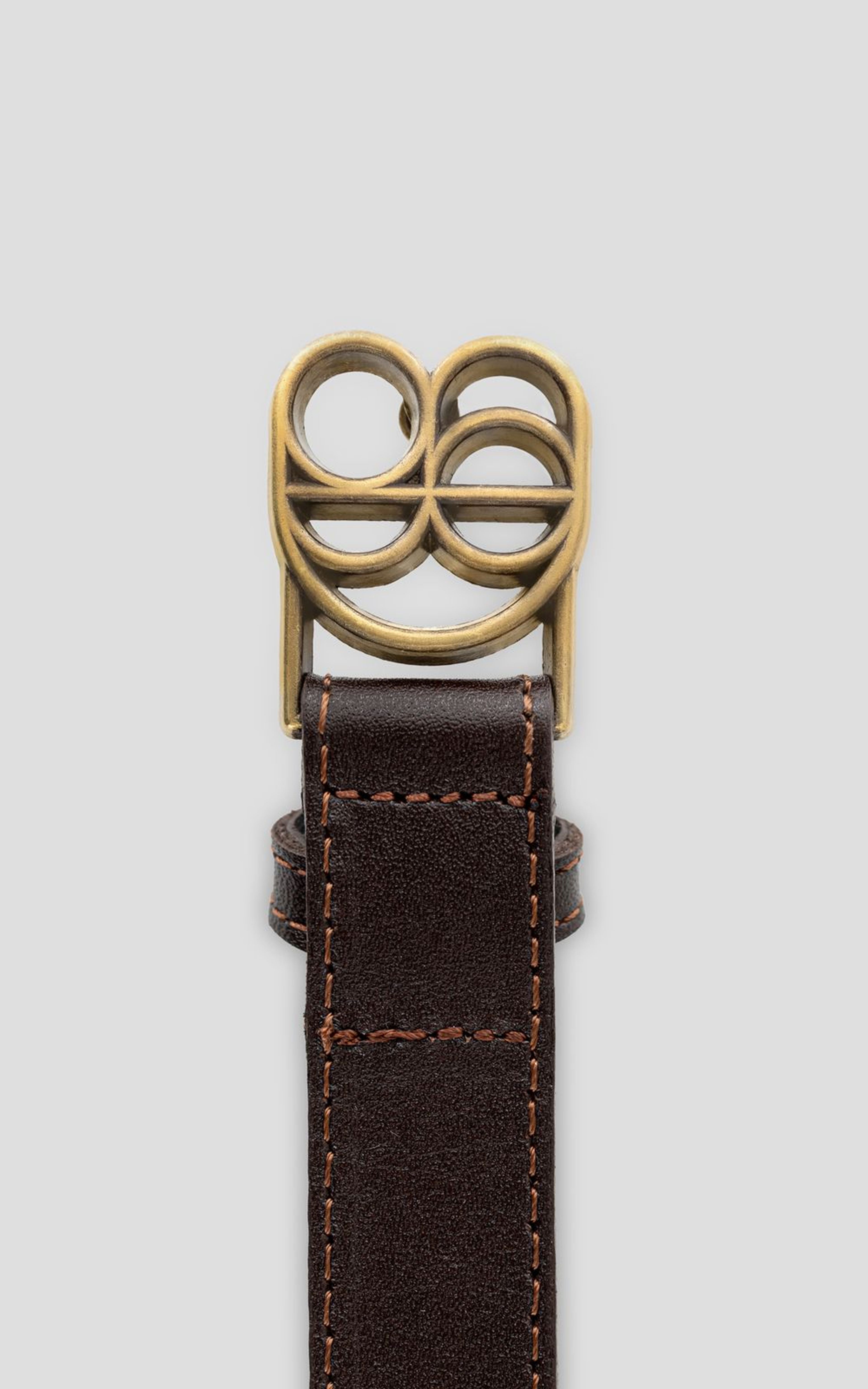 Thin Leather Belt with Branded Buckle