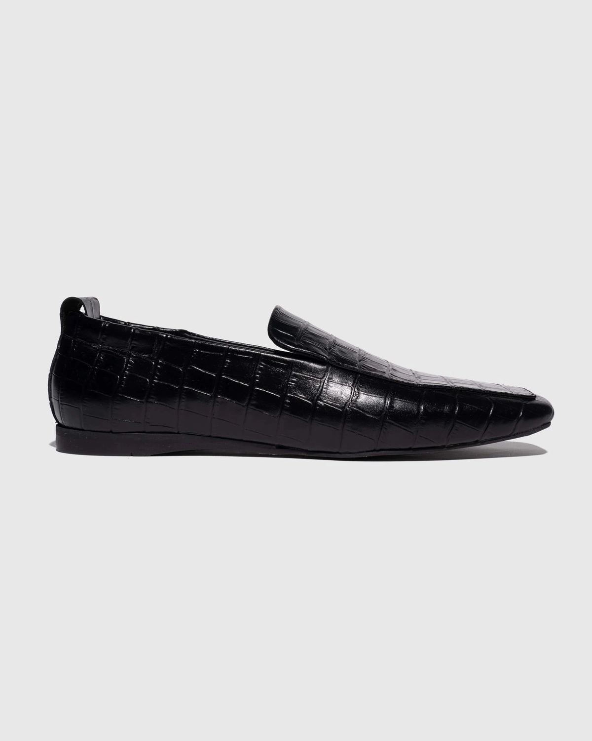Loafersy z Teksturowanej Skóry z Kwadratowym Noskiem