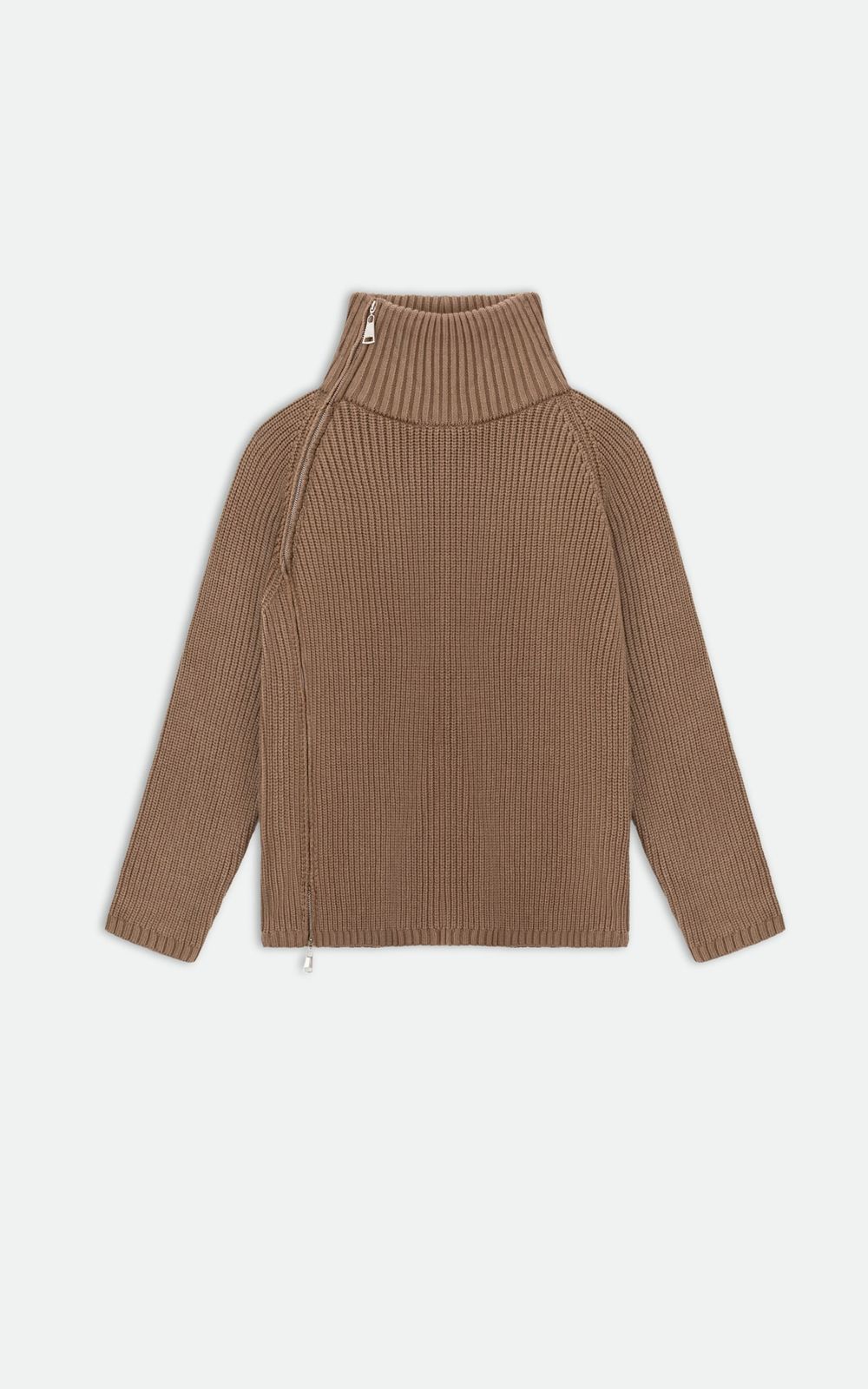 Oversized High-Collar Zip Sweater - Brown | COOSH