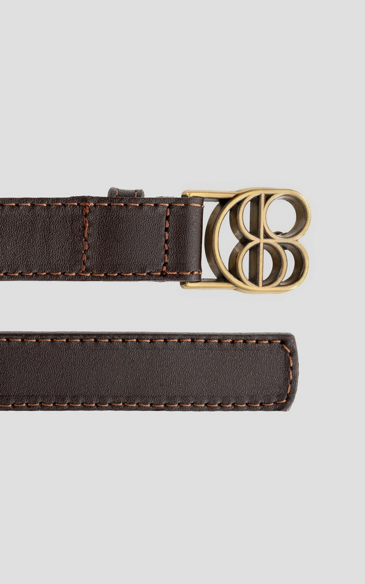 Thin Leather Belt with Branded Buckle