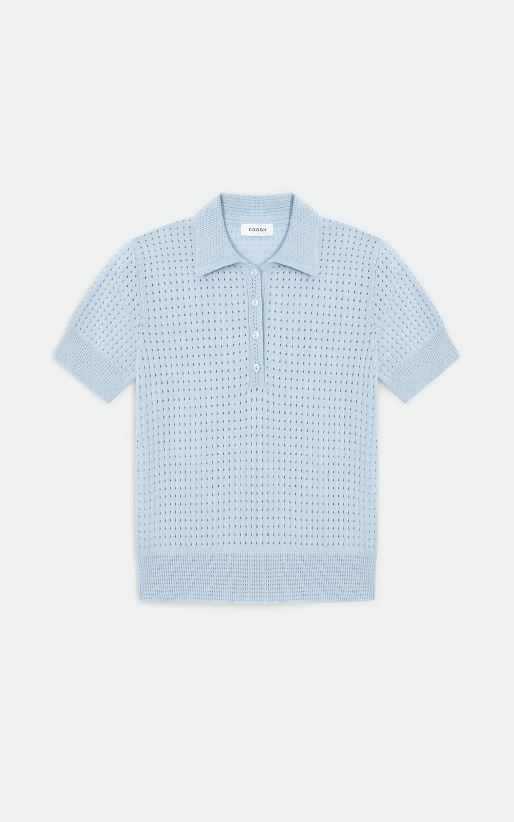 Open Knit Translucent Polo Shirt - Black | COOSH