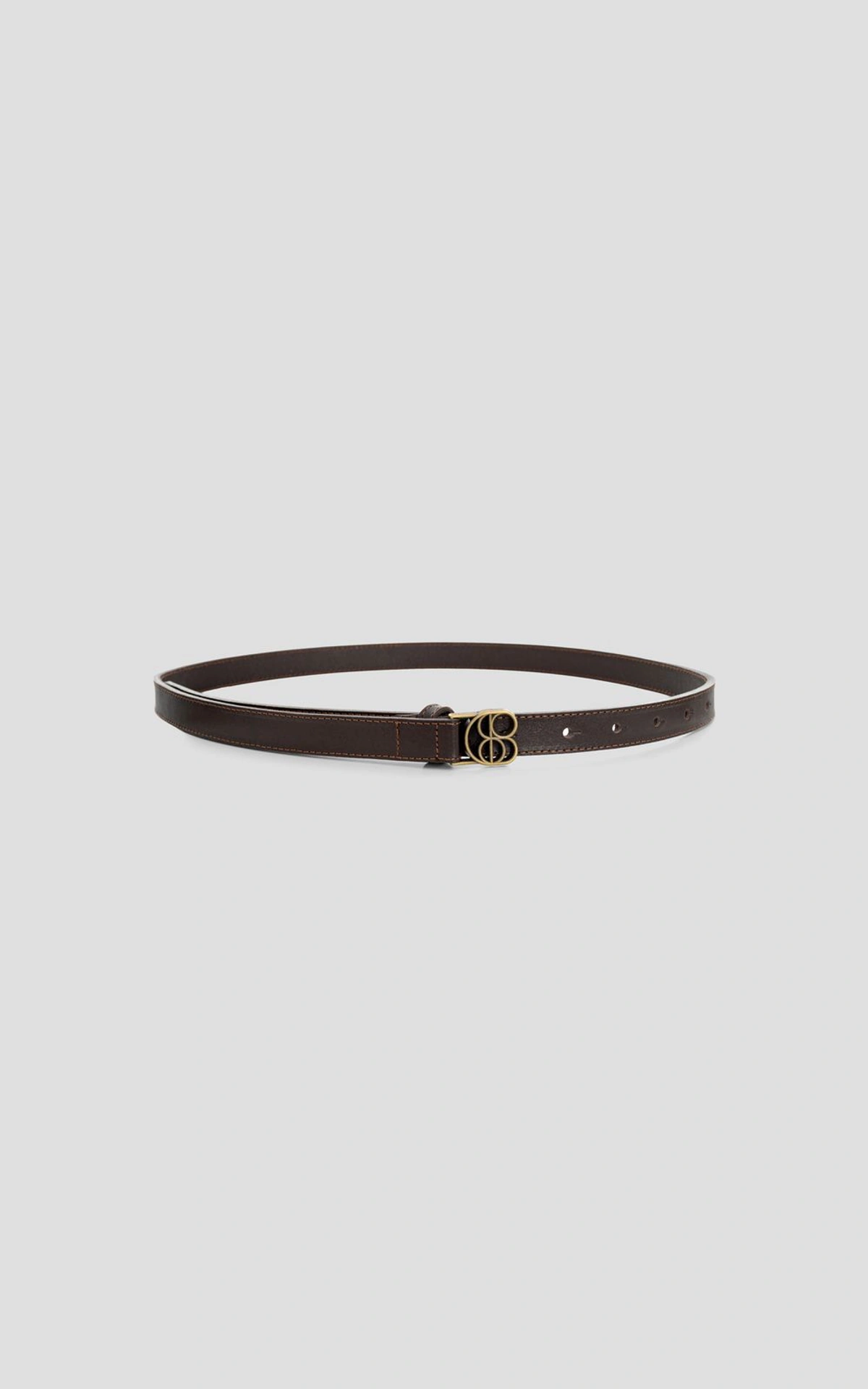 Thin Leather Belt with Branded Buckle