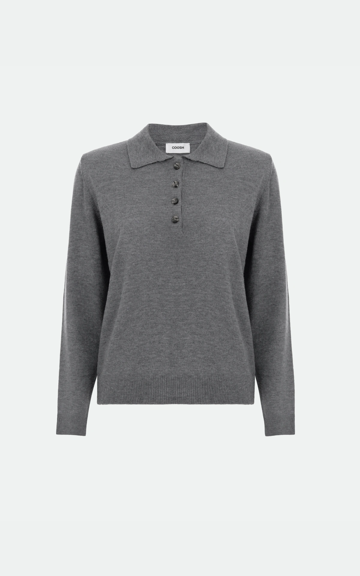 Knit Polo Shirt with Buttons and Shoulder Pads